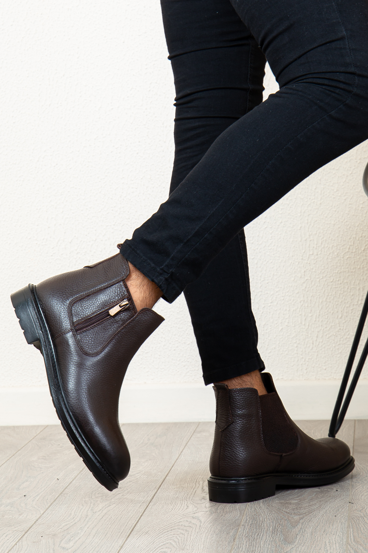 D601 Hakiki Deri Soğuk Geçirmez Kışlık Erkek Bot Kauçuk Taban_Kahverengi - Görsel 5