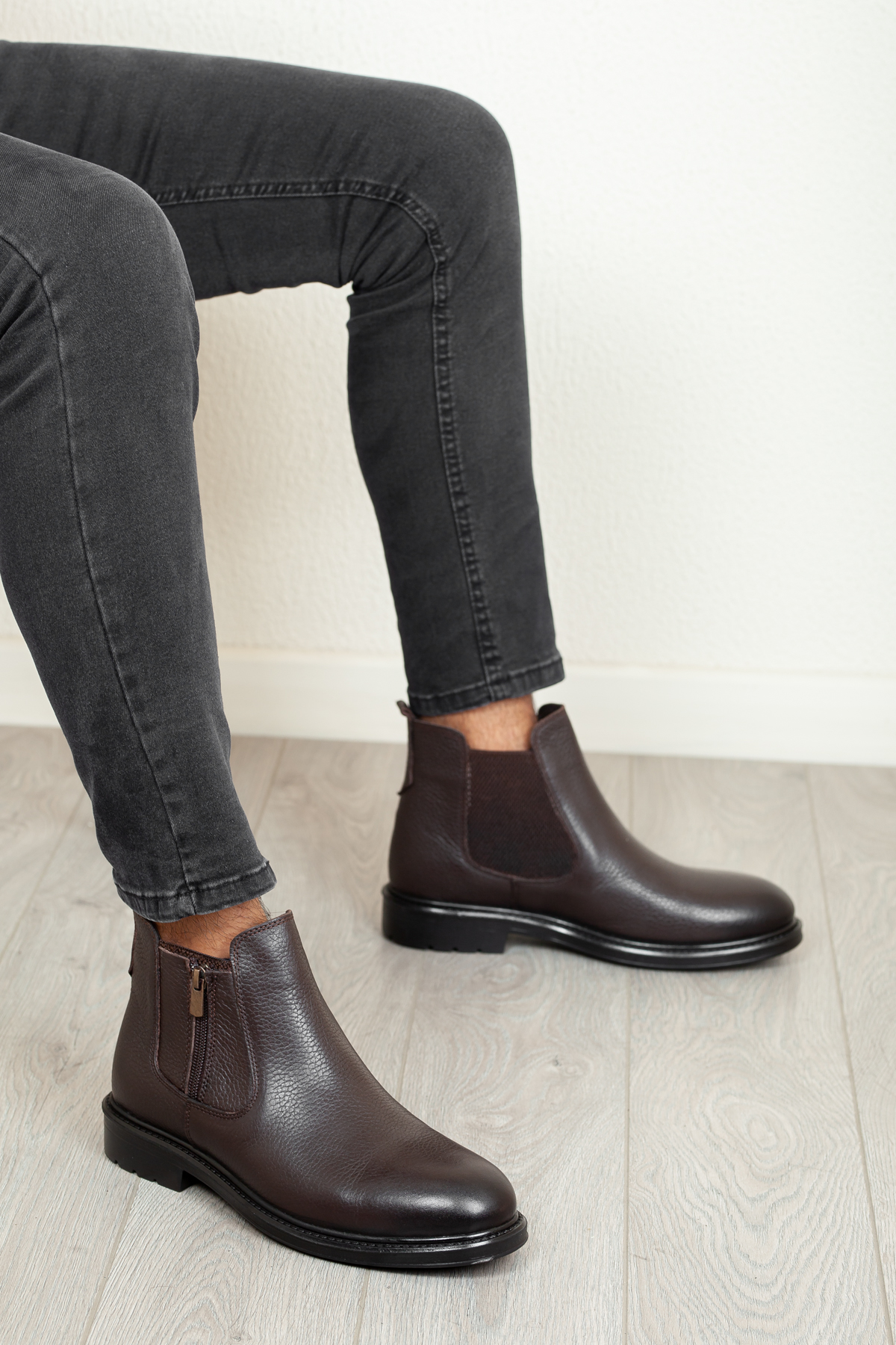 D601 Hakiki Deri Soğuk Geçirmez Kışlık Erkek Bot Kauçuk Taban_Kahverengi - Görsel 2