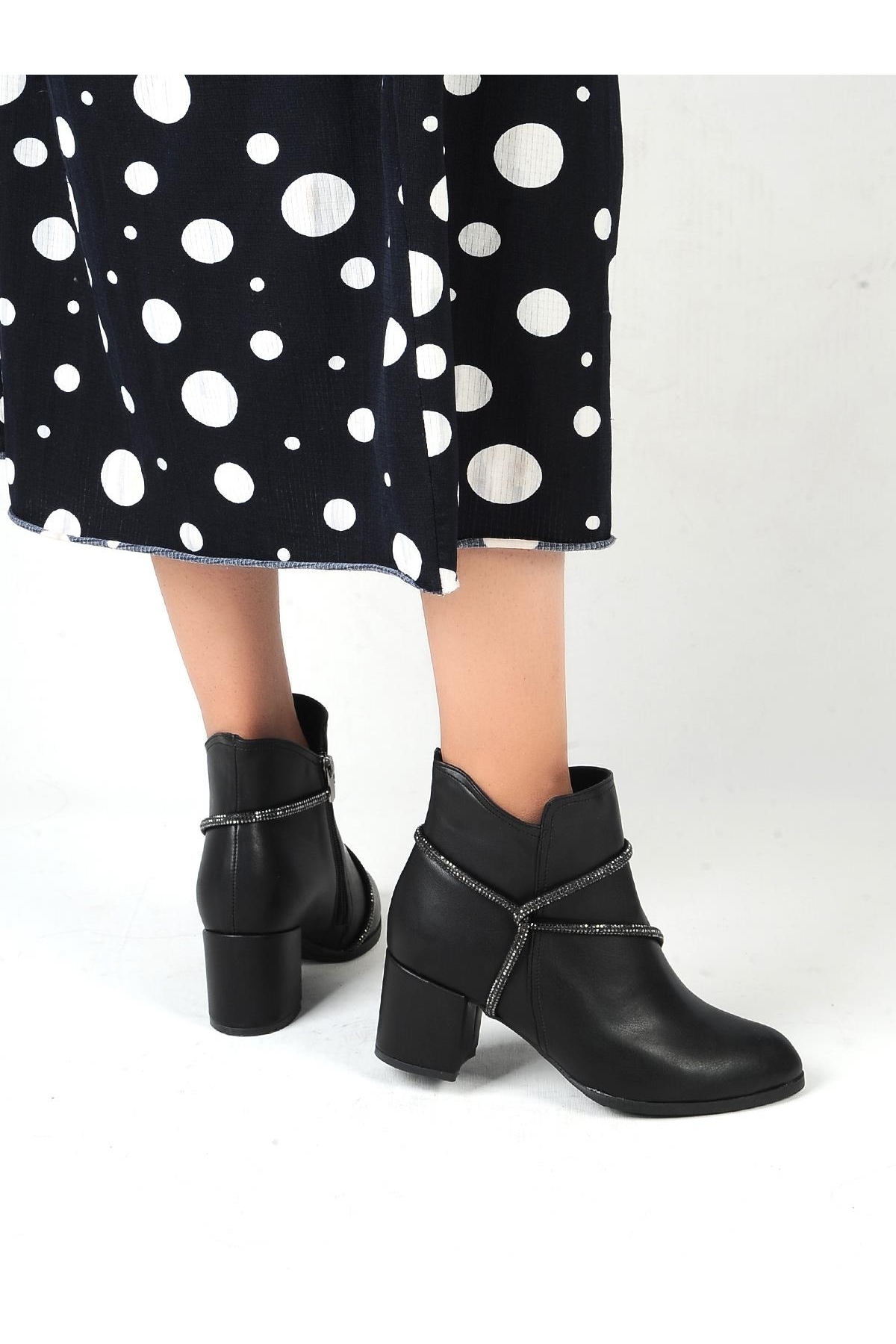 22-B17 Cilt Siyah Ayışığı 5 Cm Topuklu Kadın Bot - Görsel 3