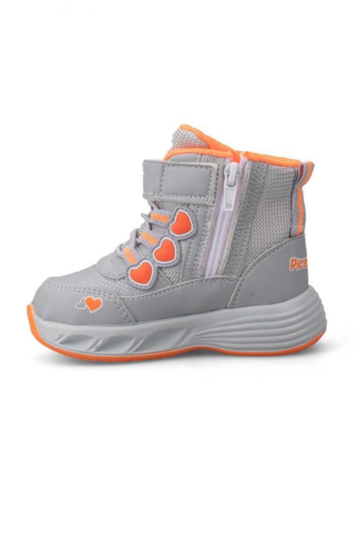 094 Deri Bebe Sneaker Bot Gri Turuncu - Görsel 3