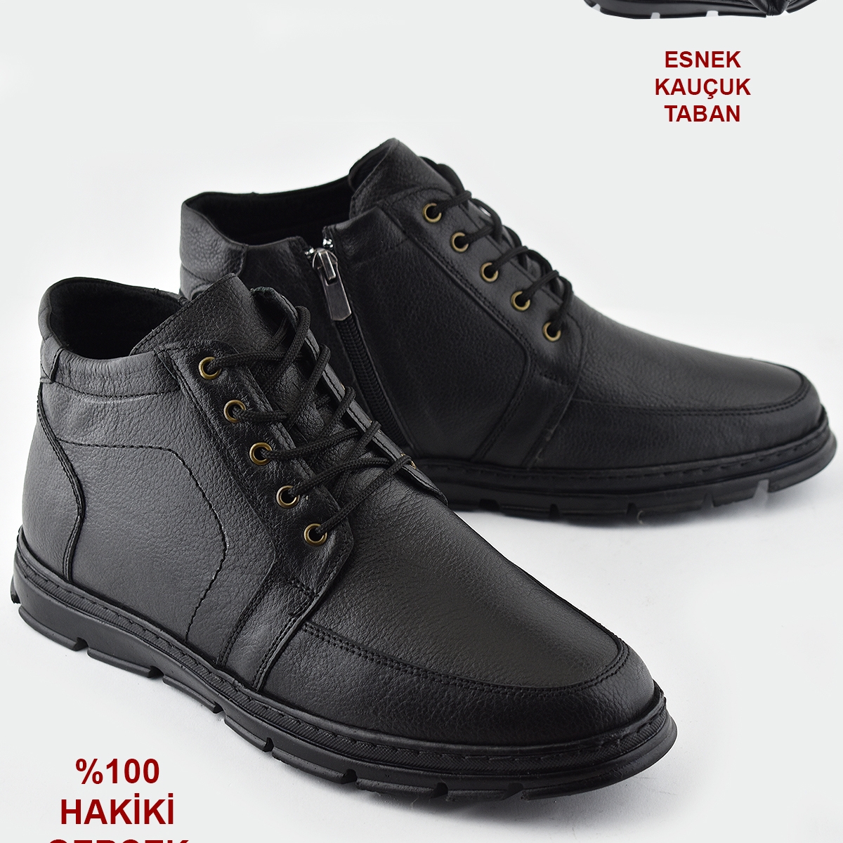 225 Hakiki Deri Ortopedik Kaymaz Taban Erkek Bot Ayakkabı Kauçuk Taban - Görsel 2
