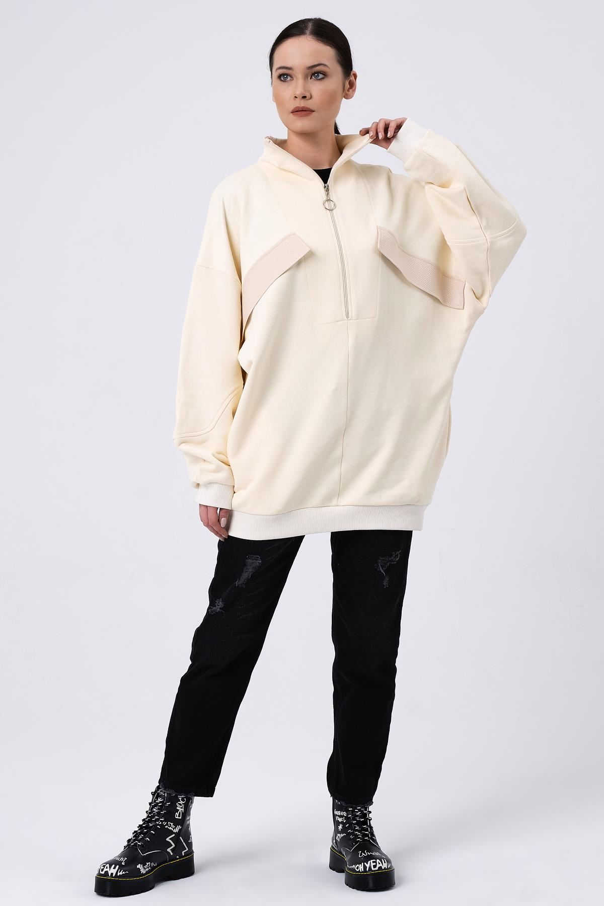 ALEXANDERGARDI SÜS CEPLİ OVERSİZE SWEATSHIRT (B22-398A)