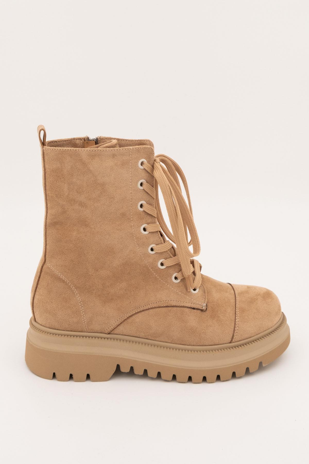 Polle Ten Süet Bağcıklı Asker Postalı Günlük Hafif Kalın Taban Bot - Görsel 3