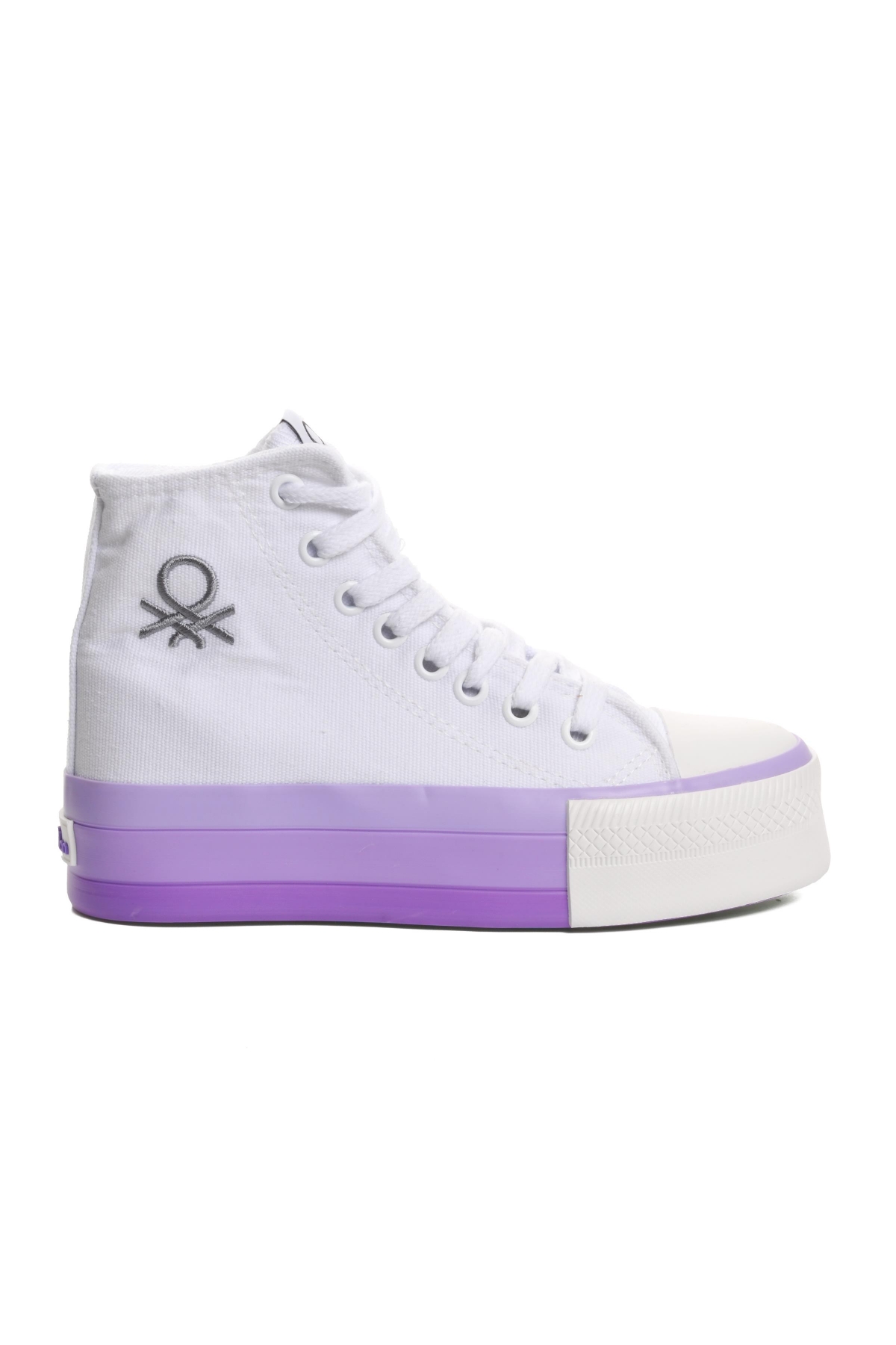 United Colors Of Bn-30944 Beyaz-Lila Kadın Bilek Boy Sneaker - Görsel 2