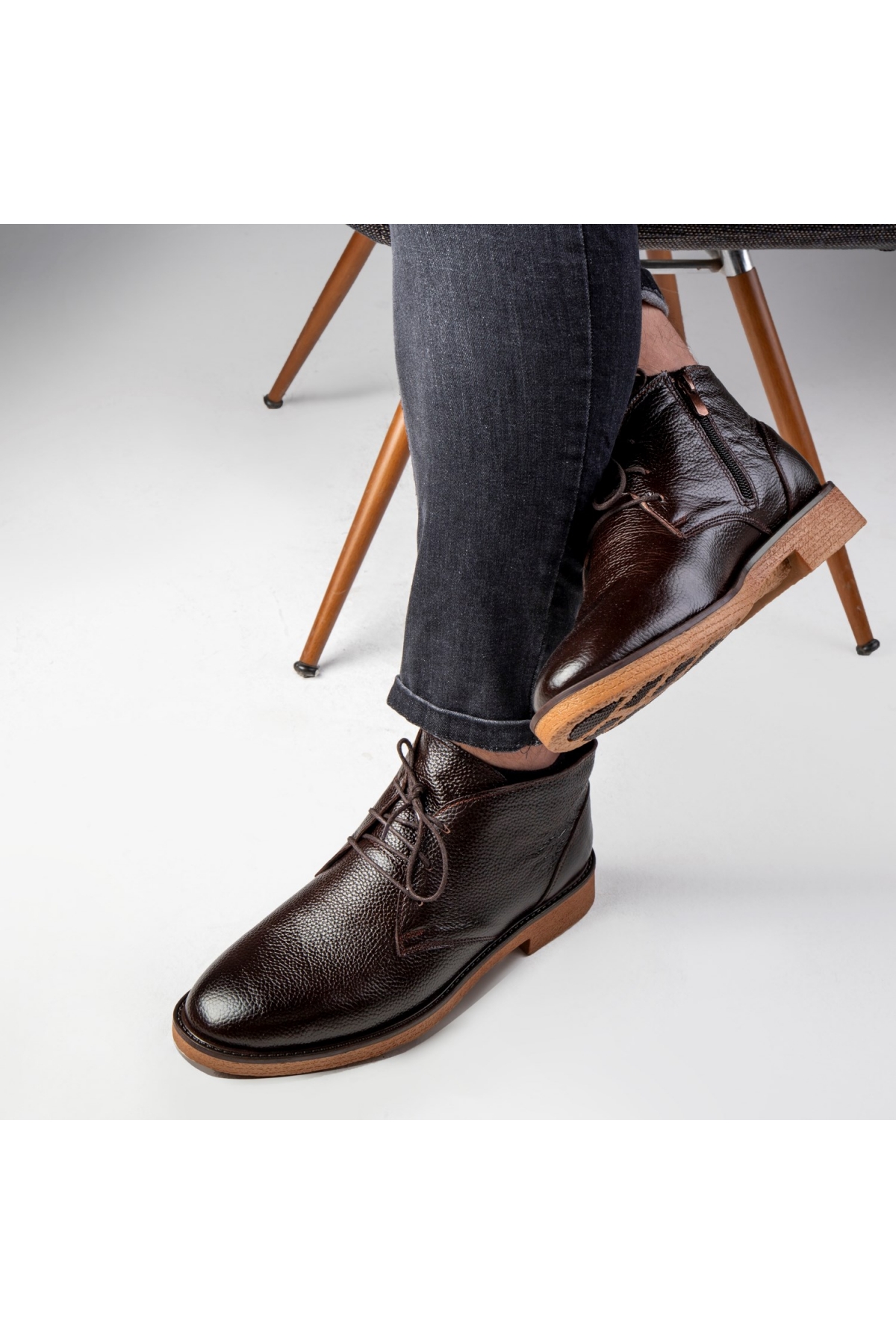 London Hakiki Deri Kaydırmaz Taban Bağcıklı Fermuarlı Chelsea Günlük Bot - Görsel 5