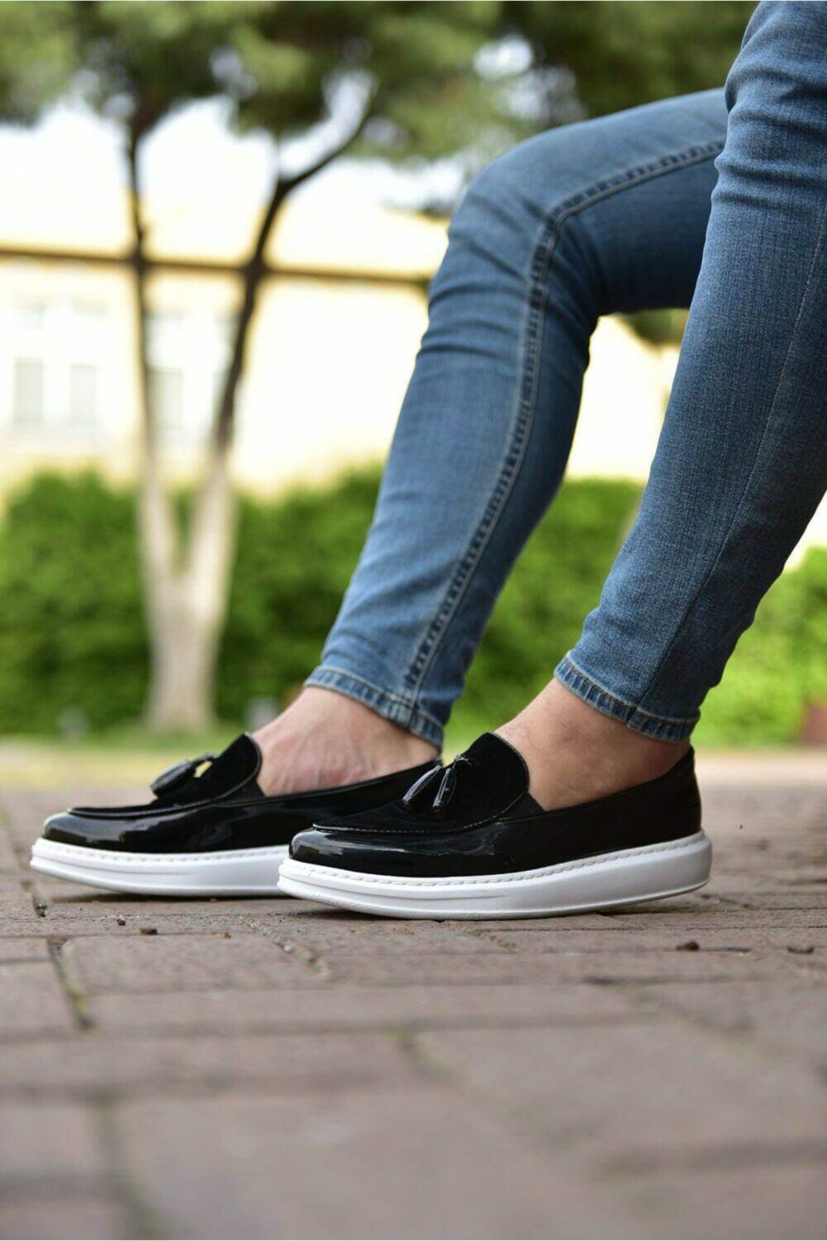 CH002 RBT Loafer Verniciata Erkek Ayakkabı SIYAH - Görsel 4