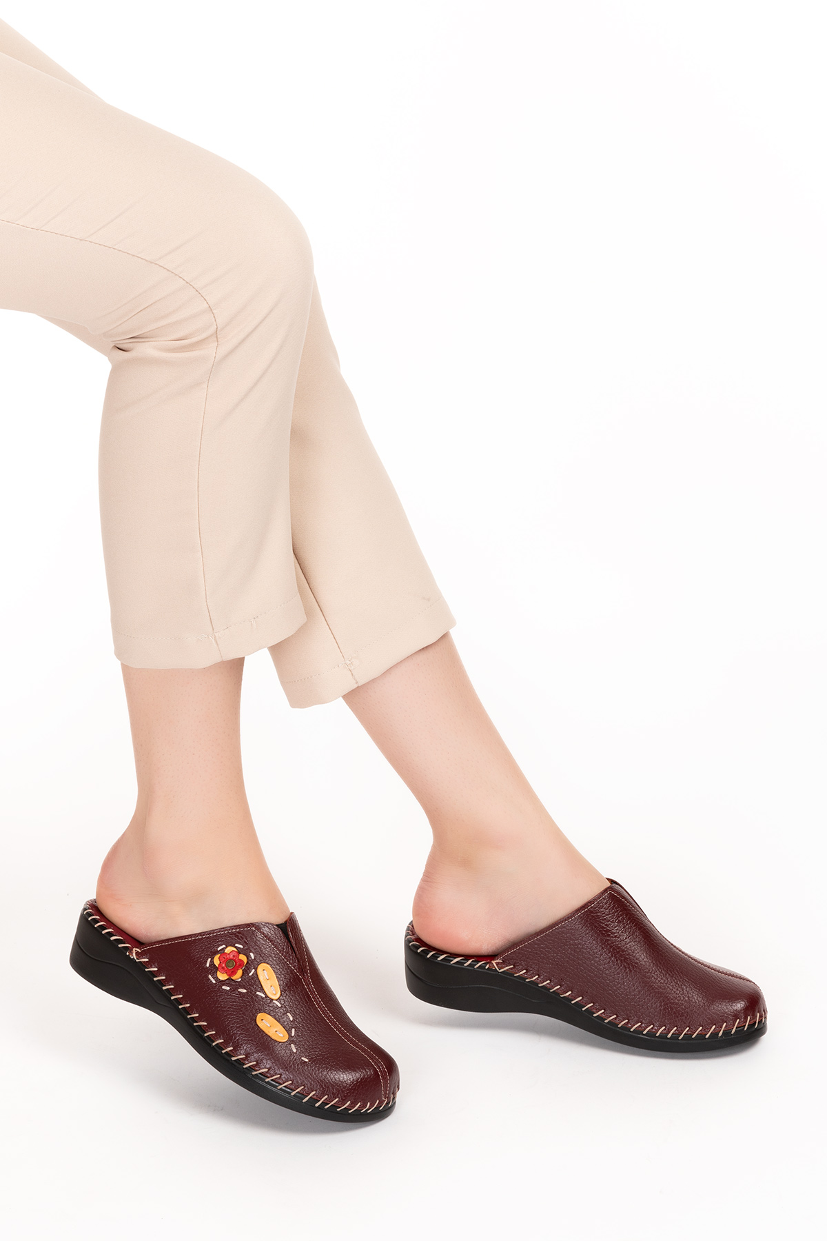 Gondol Kadın Hakiki Deri Ortopedik Sabo Terlik yprk.811 - Görsel 2