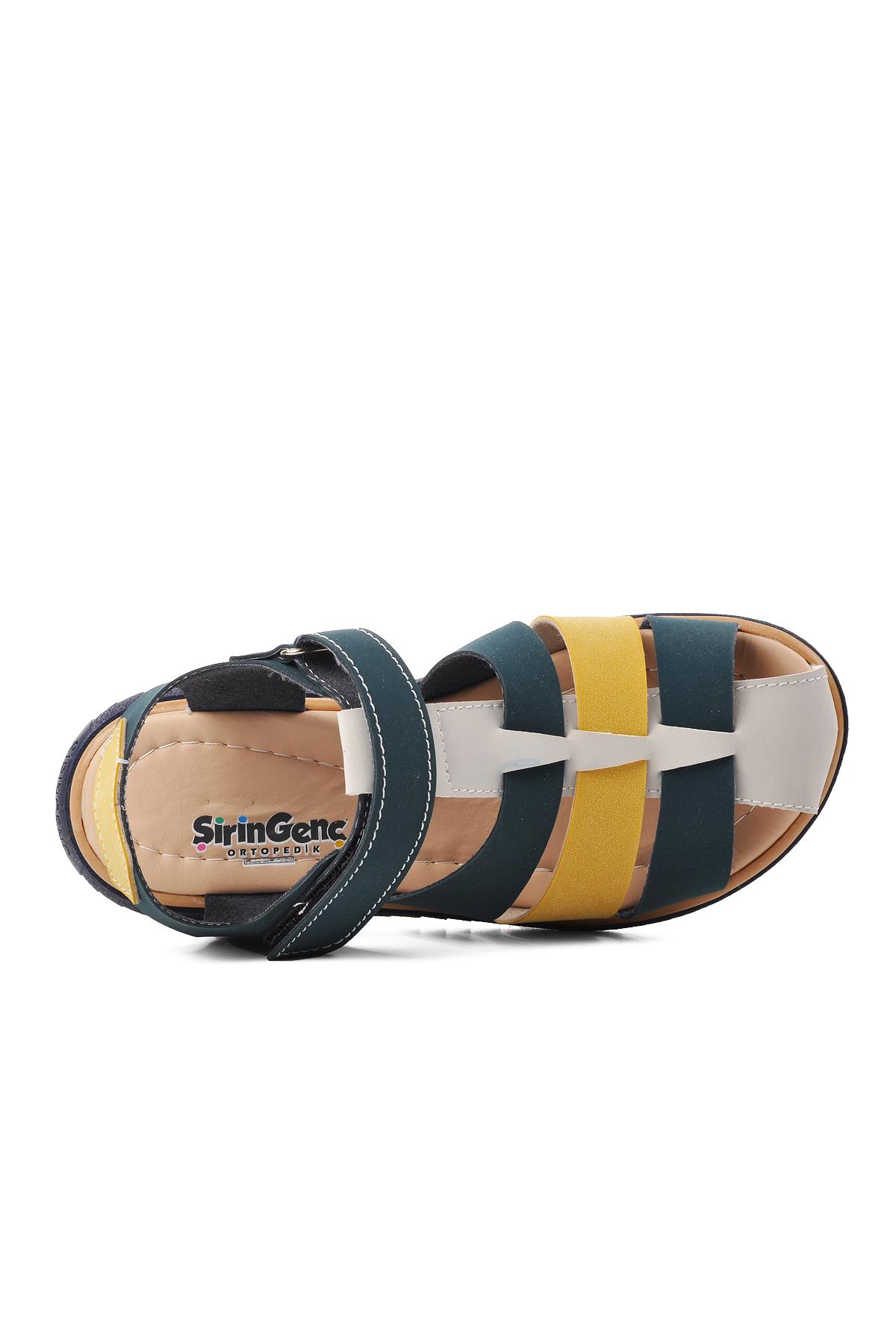 Şng 1500-F Lacivert Nubuk-Sarı-Krem Erkek Çocuk Sandalet - Görsel 6