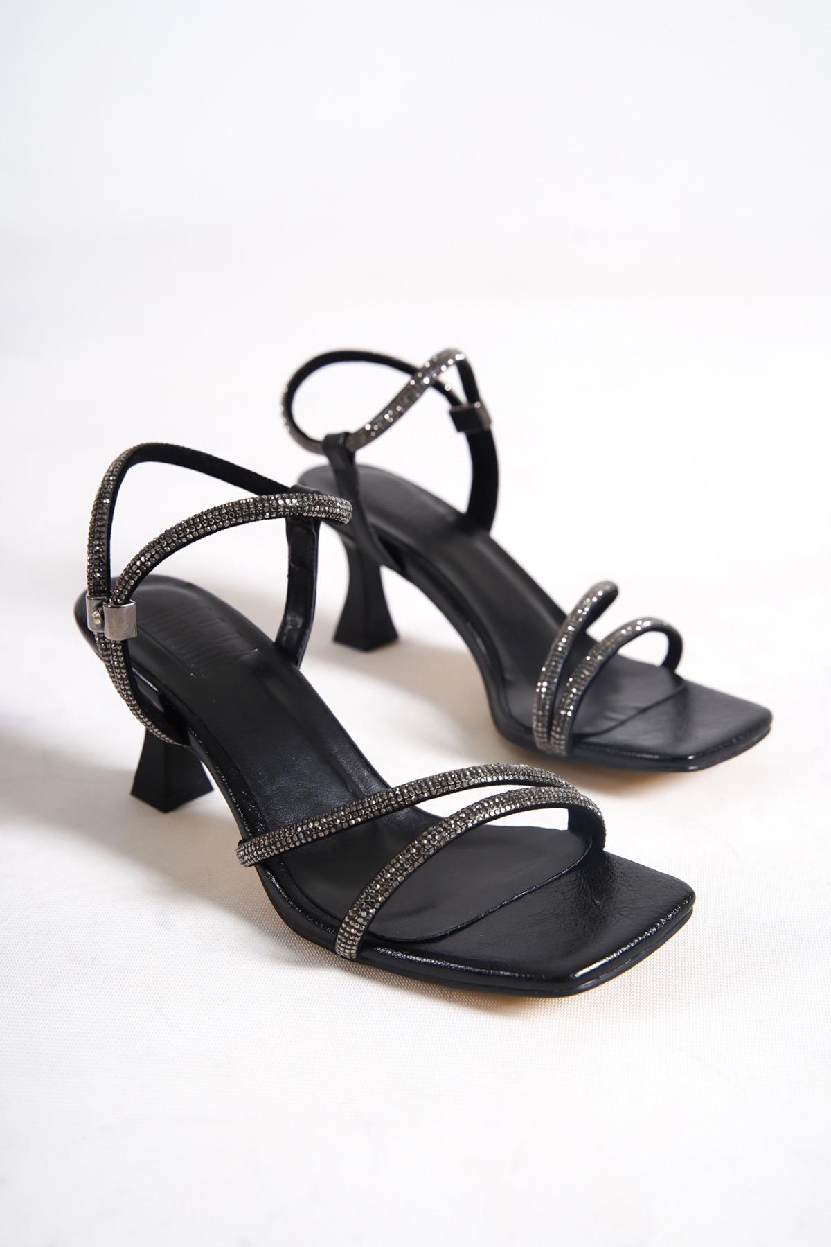 Sidney Siyah Taşlı Abiye Kısa Topuklu Ayakkabı - Görsel 5