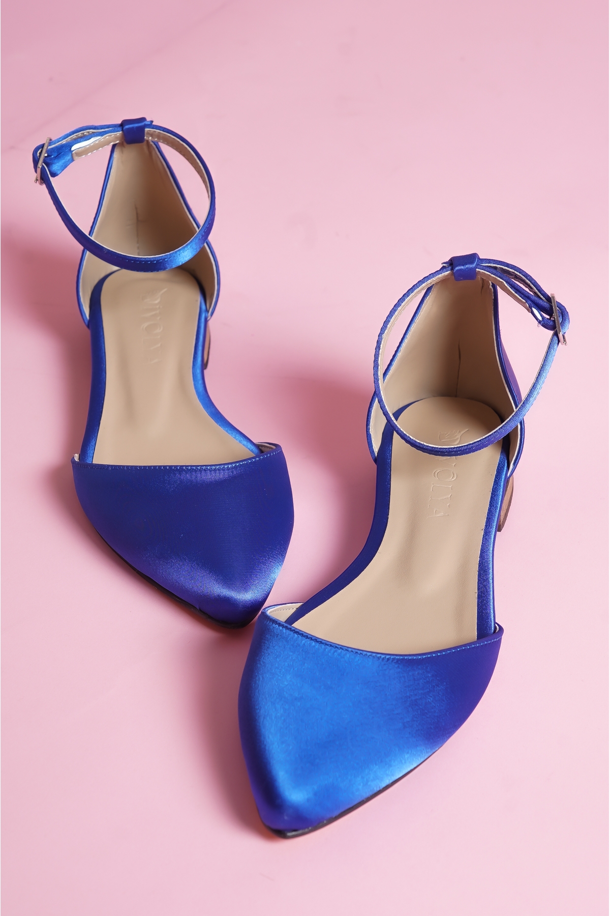 Misty Saks Saten Bilekten Bantlı Sivri Burun Günlük Babet - Görsel 5