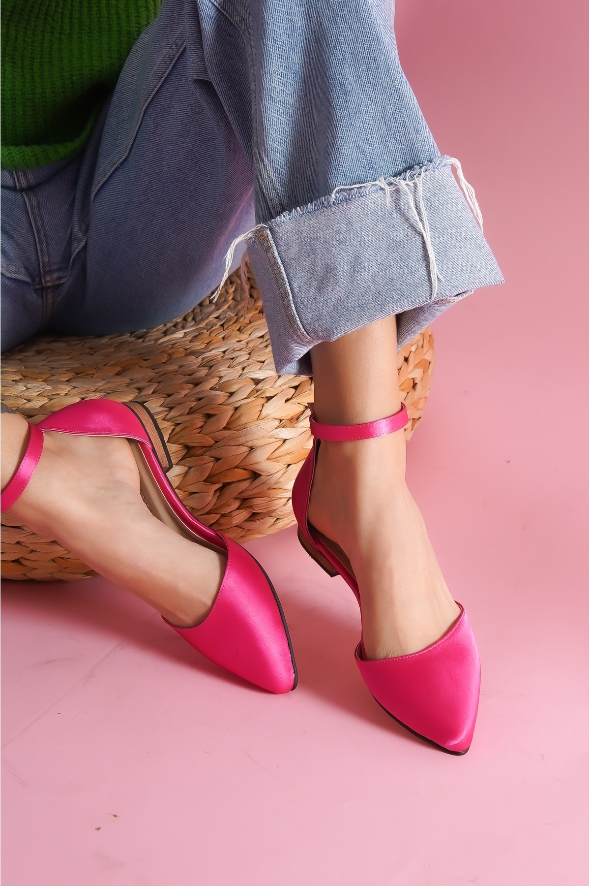 Misty Fuşya Saten Bilekten Bantlı Sivri Burun Günlük Babet - Görsel 3
