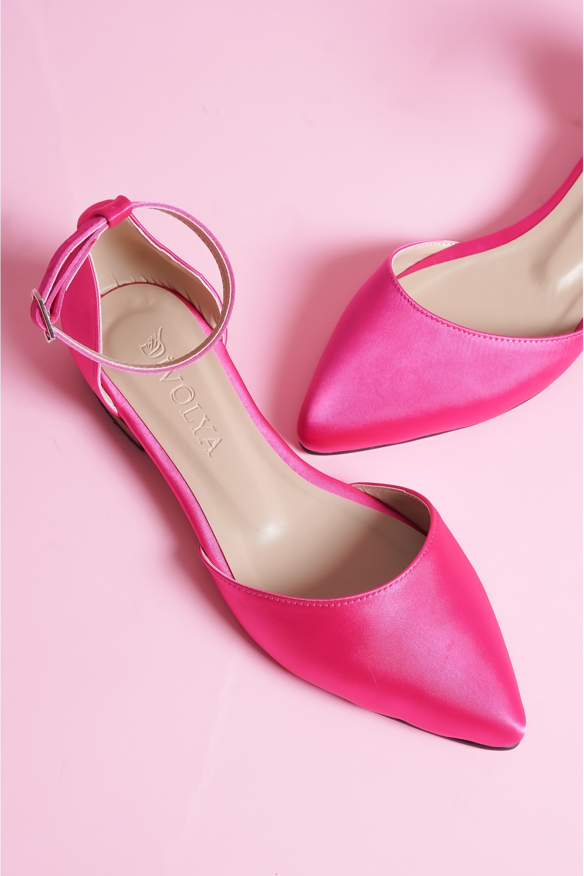 Misty Fuşya Saten Bilekten Bantlı Sivri Burun Günlük Babet - Görsel 5