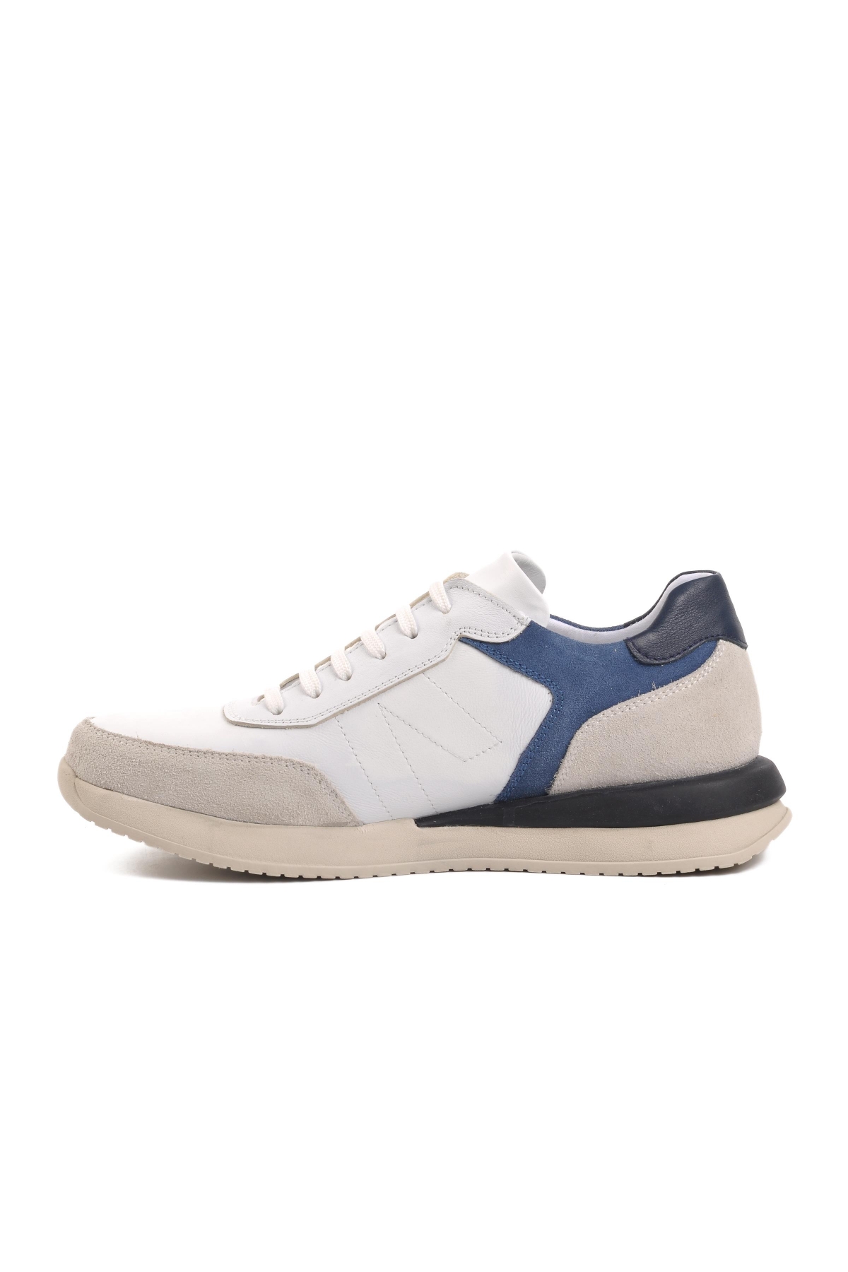 231180 Beyaz-Lacivert İçi Dışı Hakiki Deri Erkek Sneaker - Görsel 3