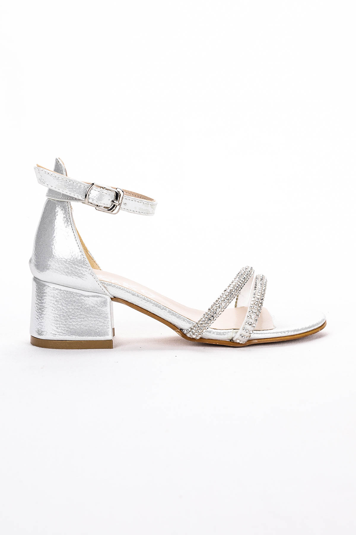 Sarer Taşlı Kız Çocuk 3 Cm Topuklu Sandalet Abiye Ayakkabı Sedef - Görsel 5