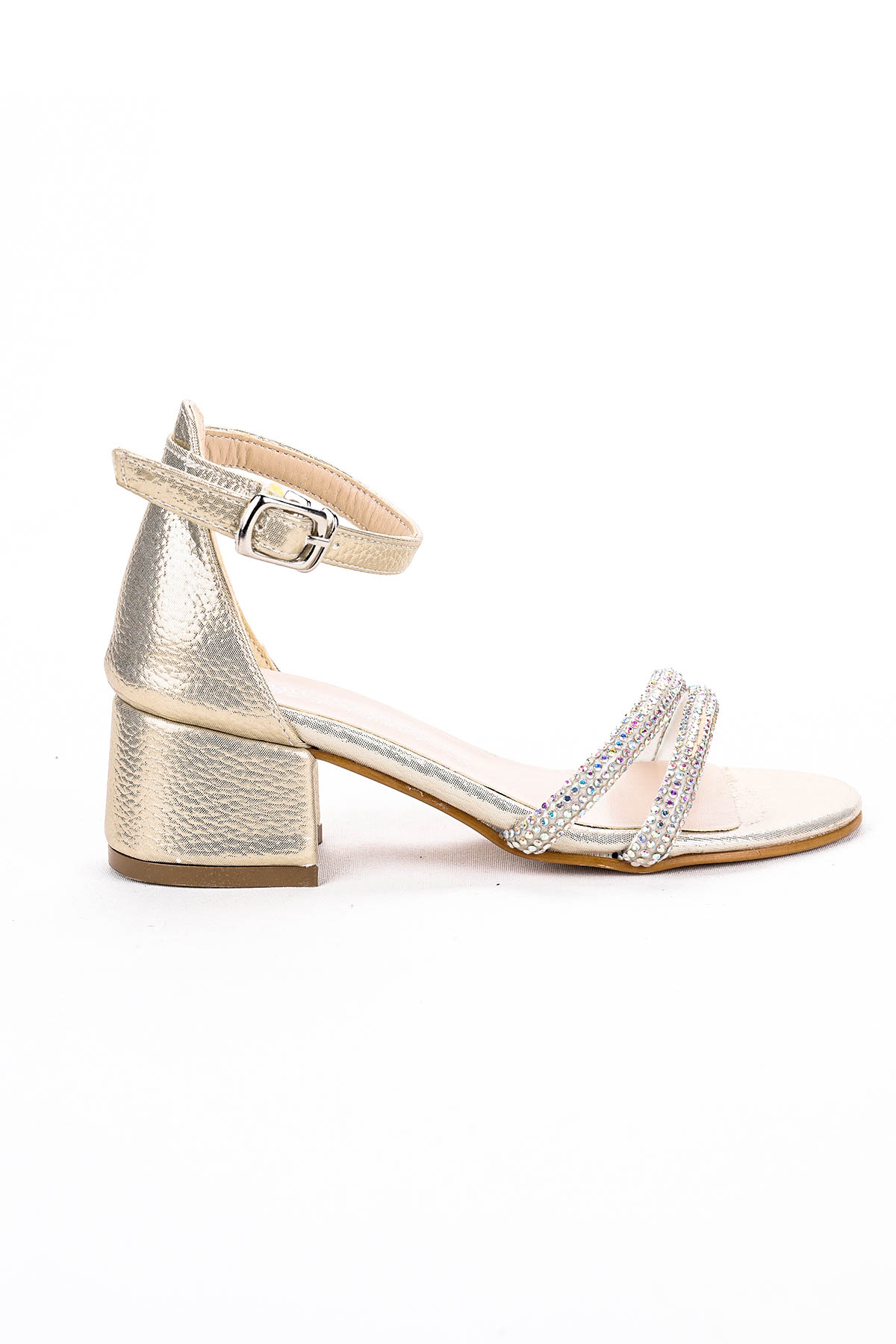Sarer Taşlı Kız Çocuk 3 Cm Topuklu Sandalet Abiye Ayakkabı Altın - Görsel 5