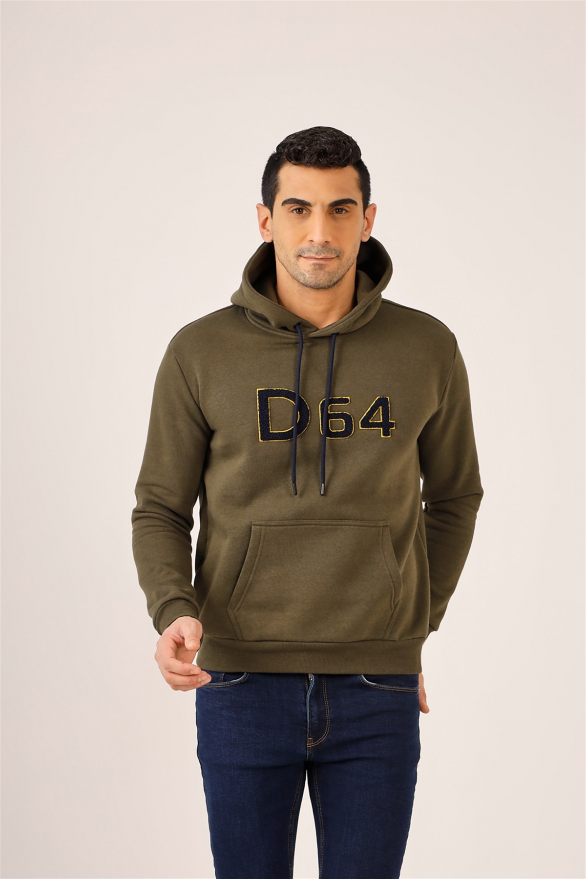 Haki Erkek Regular Fit Baskılı Kapüşonlu   Sweatshirt - 91809