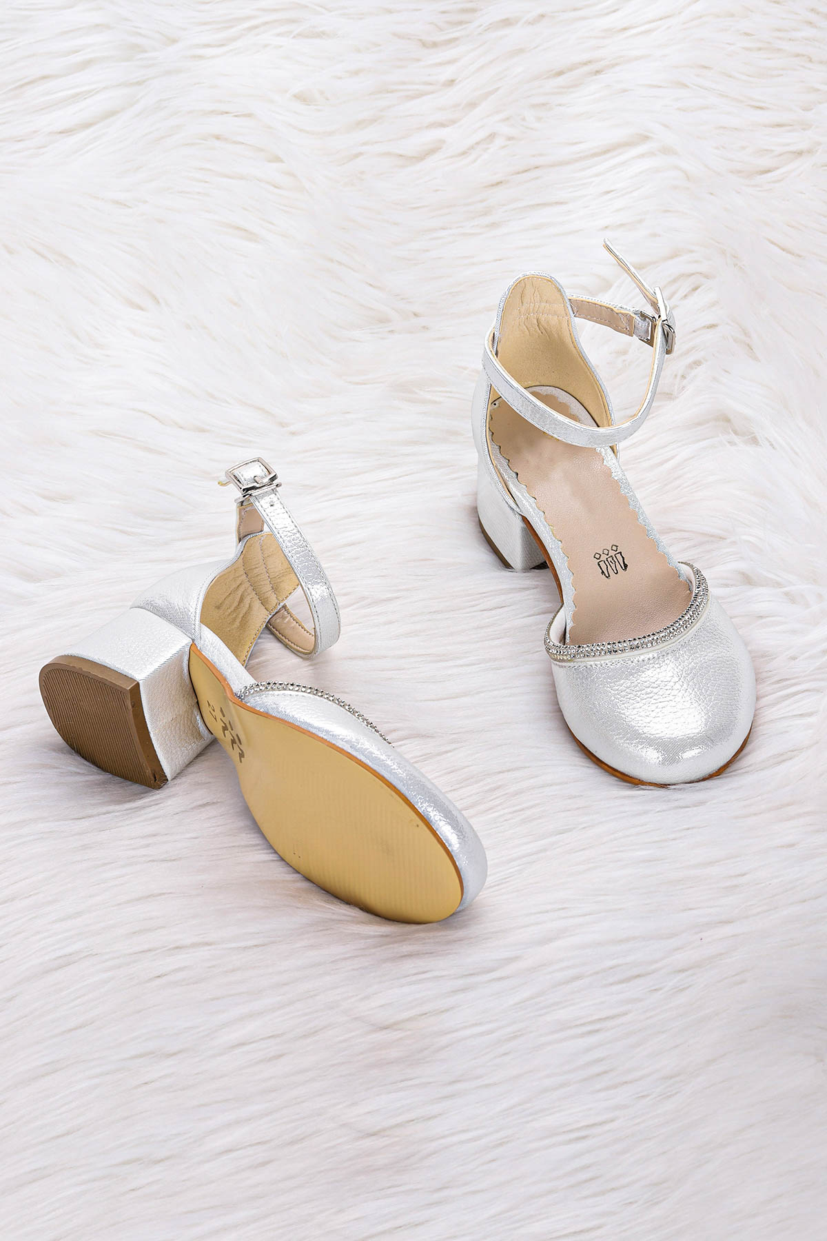 Ressa Taşlı Kız Çocuk 5 Cm Topuklu Sandalet Abiye Ayakkabı Sedef - Görsel 3