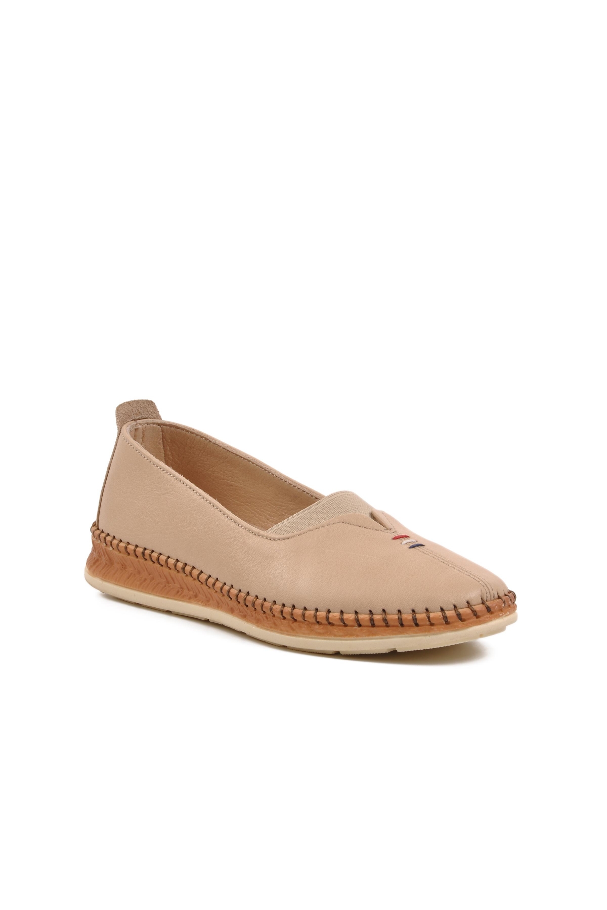 9042 Bej Hakiki Deri Kadın Günlük Ayakkabı - Görsel 4