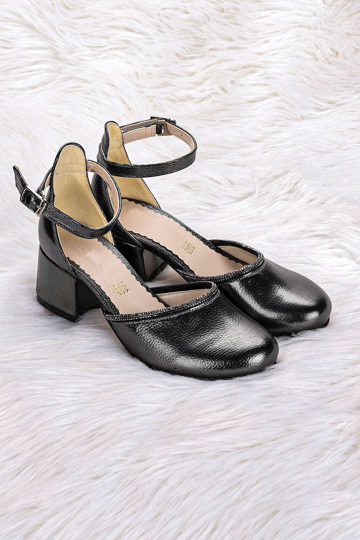 Ressa Taşlı Kız Çocuk 5 Cm Topuklu Sandalet Abiye Ayakkabı Platin - Görsel 4