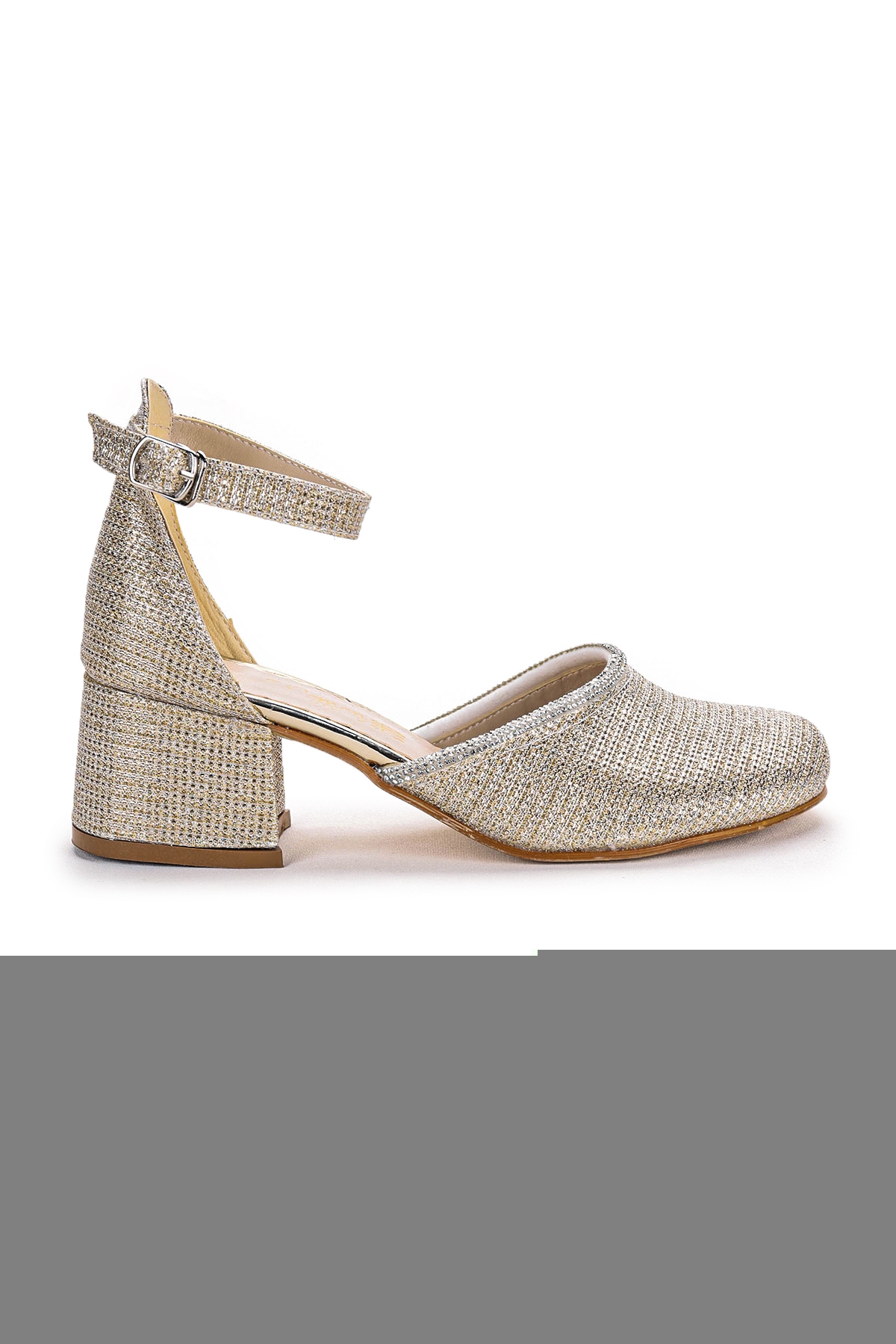 Ressa Taşlı Kız Çocuk 5 Cm Topuklu Sandalet Abiye Ayakkabı Altın - Görsel 5