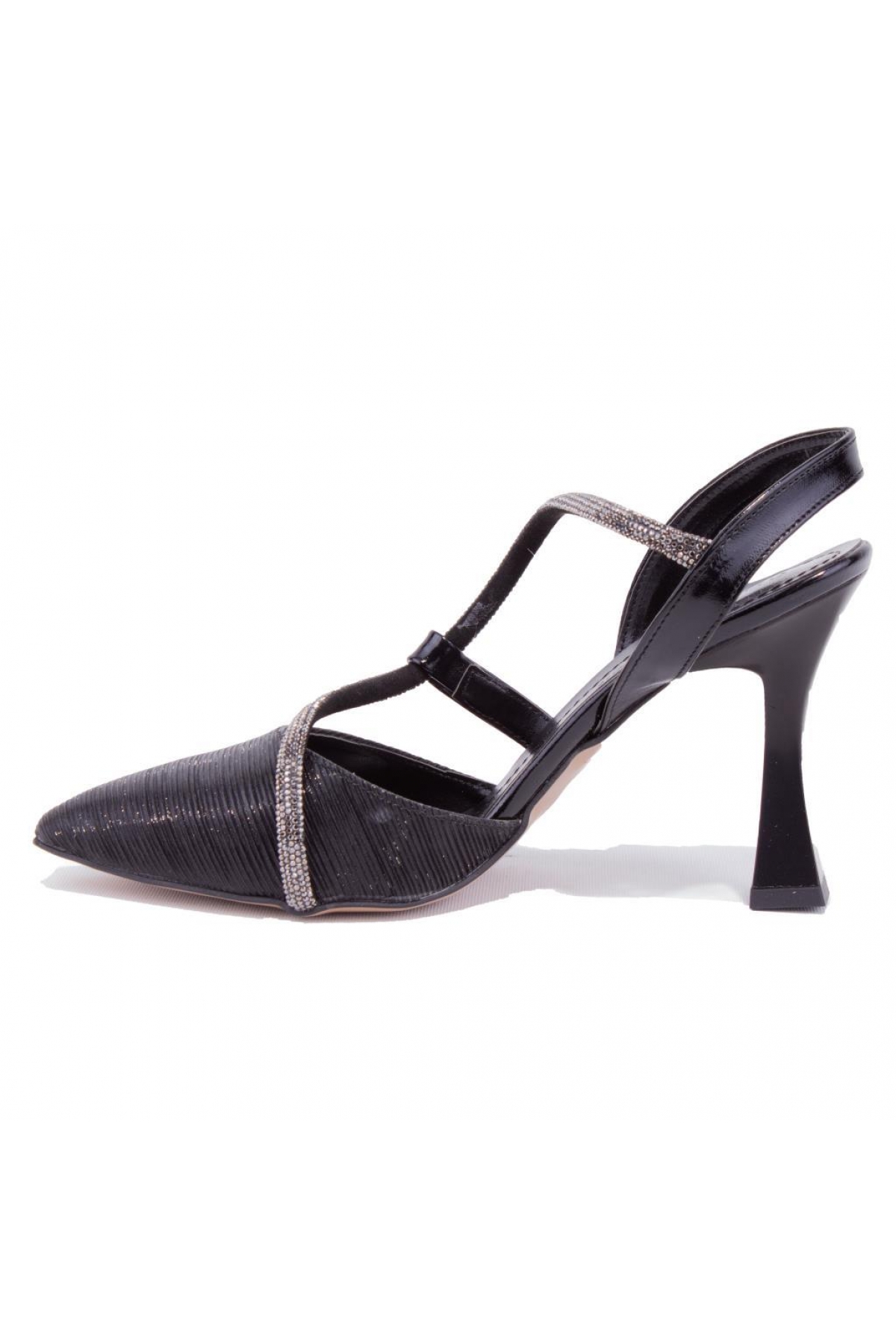 DZA07-396155 Siyah Simli Abiye Topuklu Kadın Ayakkabı - Görsel 4