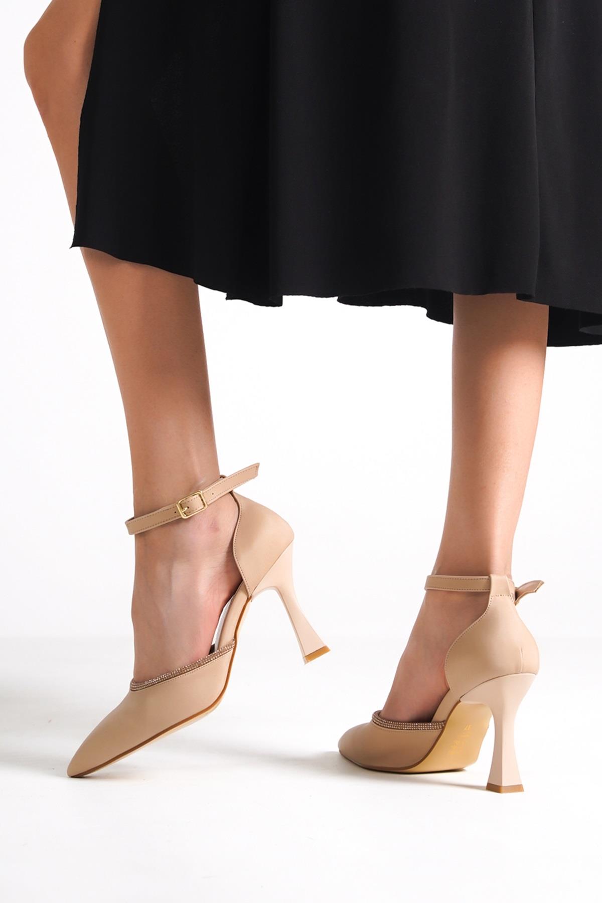 Topez Ten Rengi Stiletto Abiye Taşlı Topuklu Ayakkabı - Görsel 4