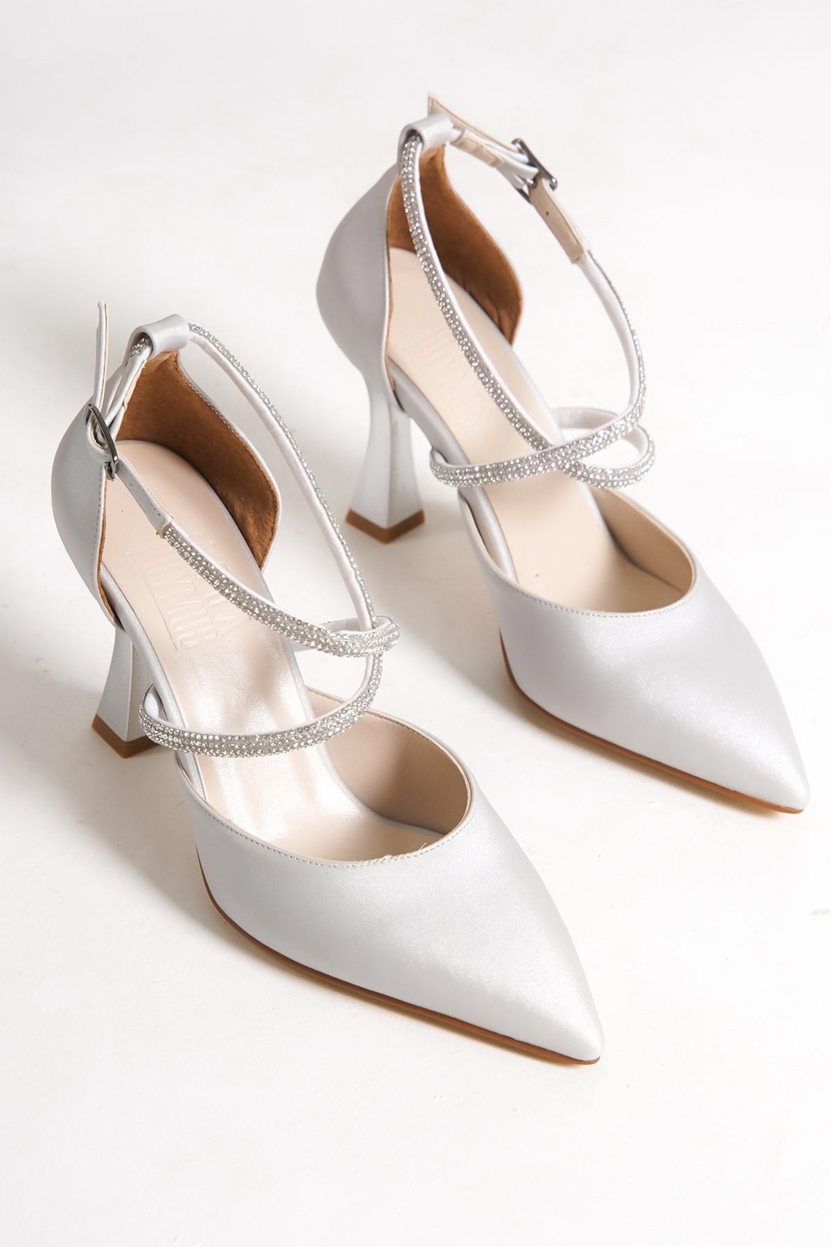 Kalice Gümüş Taşlı Stiletto Abiye Topuklu Ayakkabı - Görsel 5