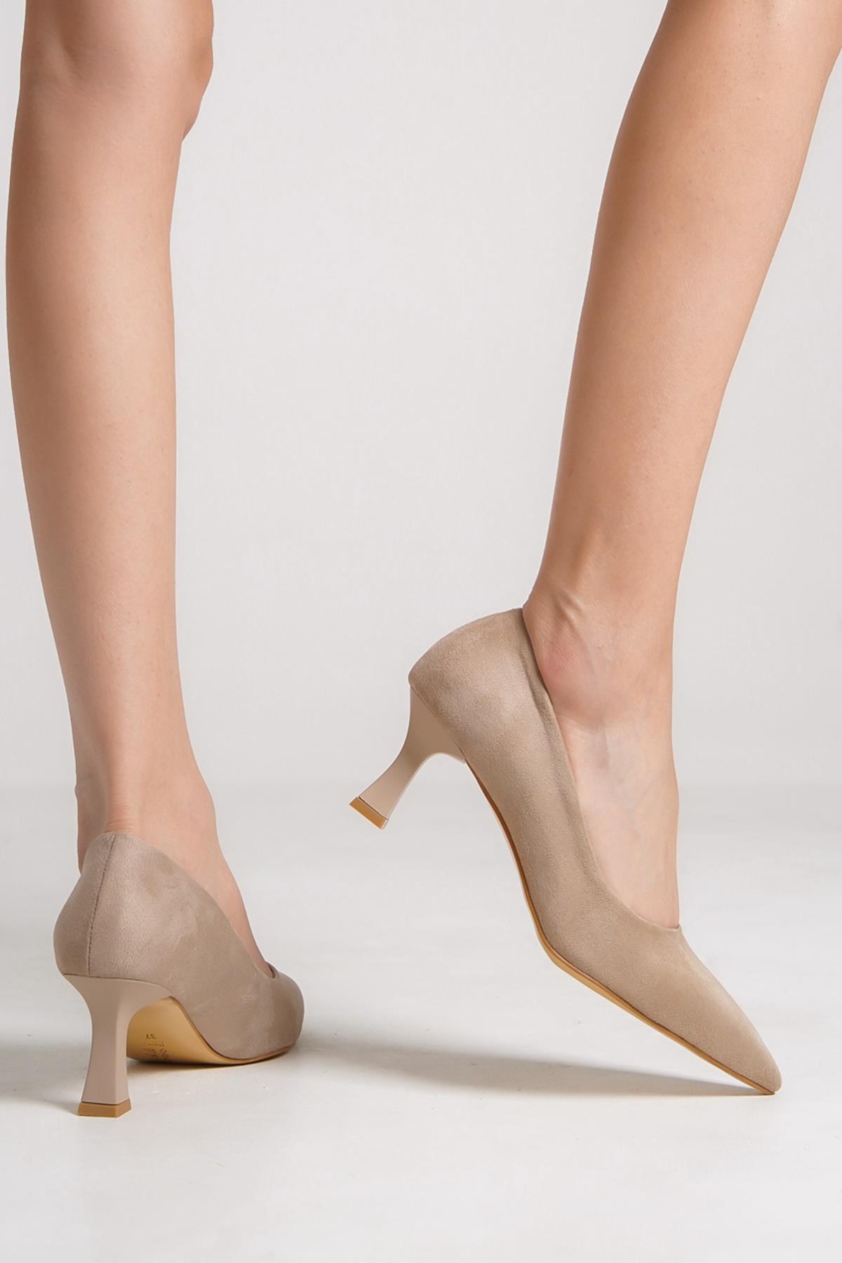 Kandy Ten Süet Stiletto Kadeh Topuklu Ayakkabı - Görsel 4