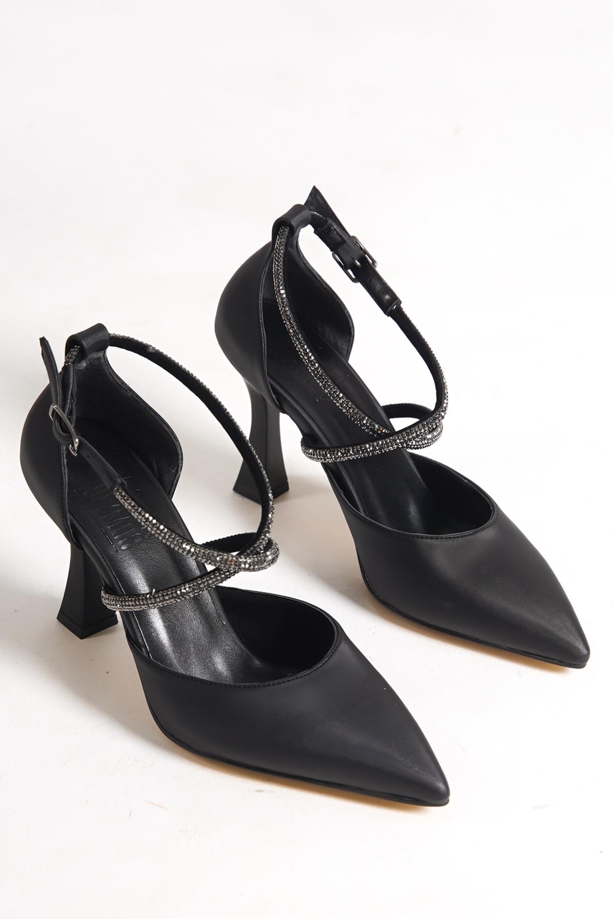 Kalice Siyah Taşlı Stiletto Abiye Topuklu Ayakkabı - Görsel 5