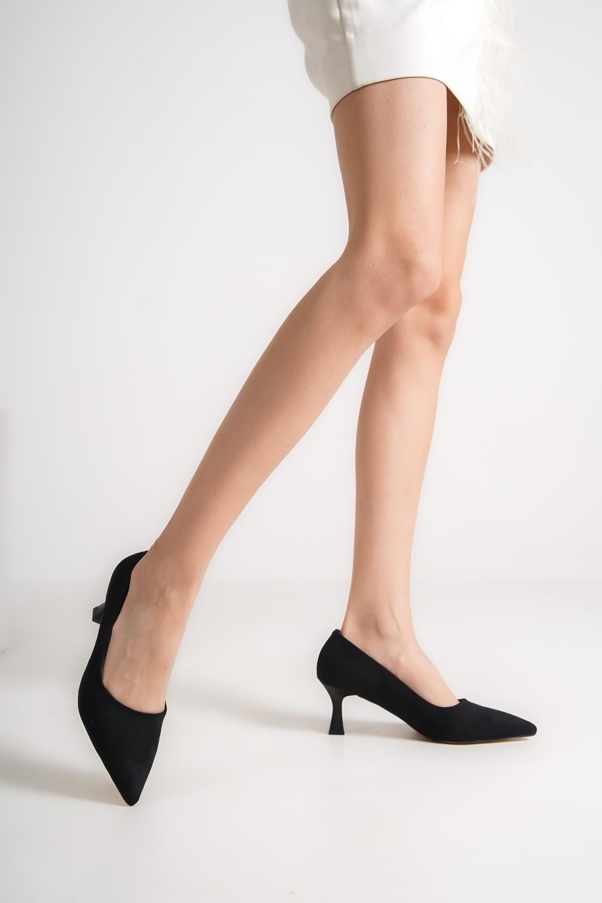 Kandy Siyah Süet Stiletto Kadeh Topuklu Ayakkabı - Görsel 4