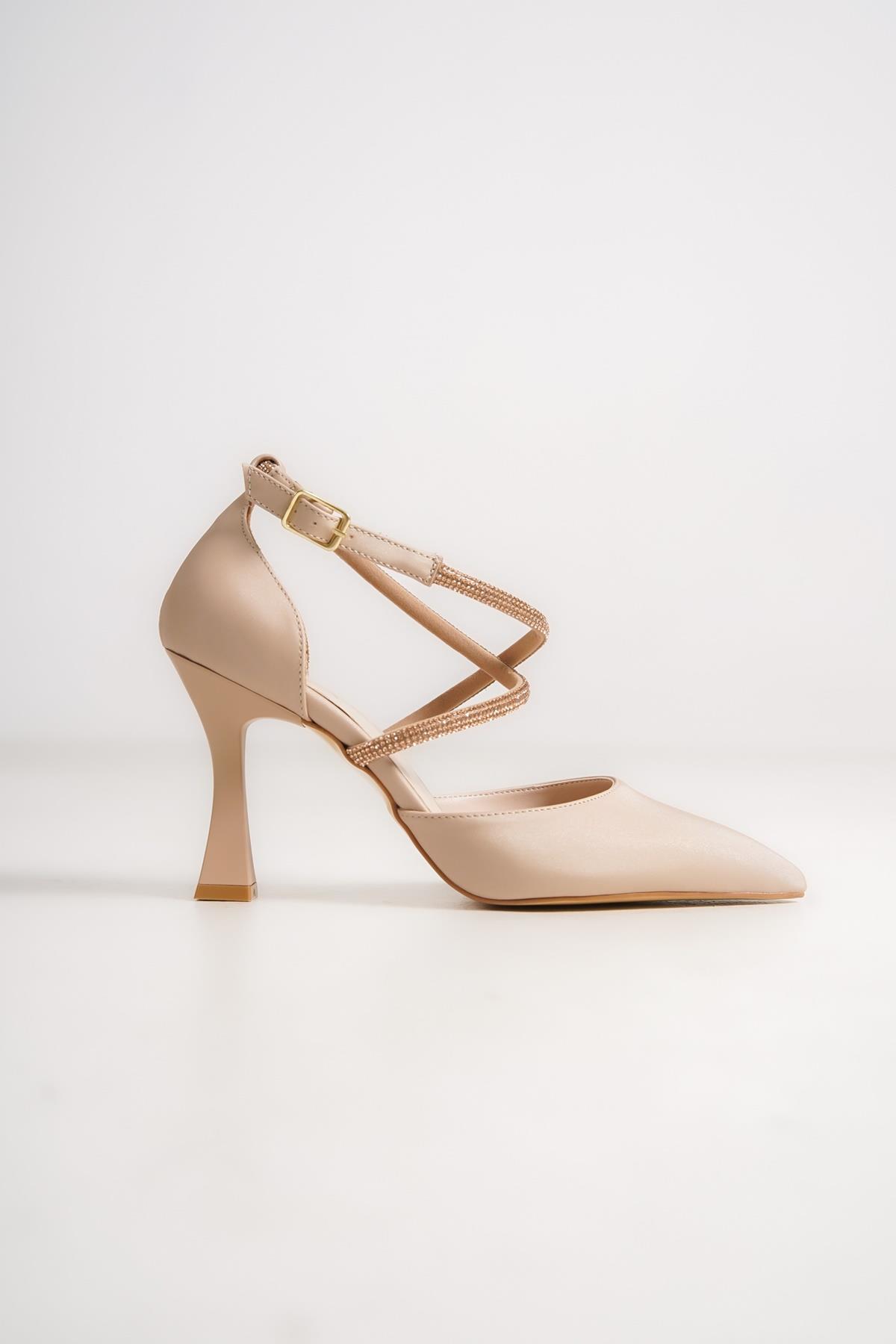 Kalice Ten Rengi Taşlı Stiletto Topuklu Abiye Ayakkabı - Görsel 3