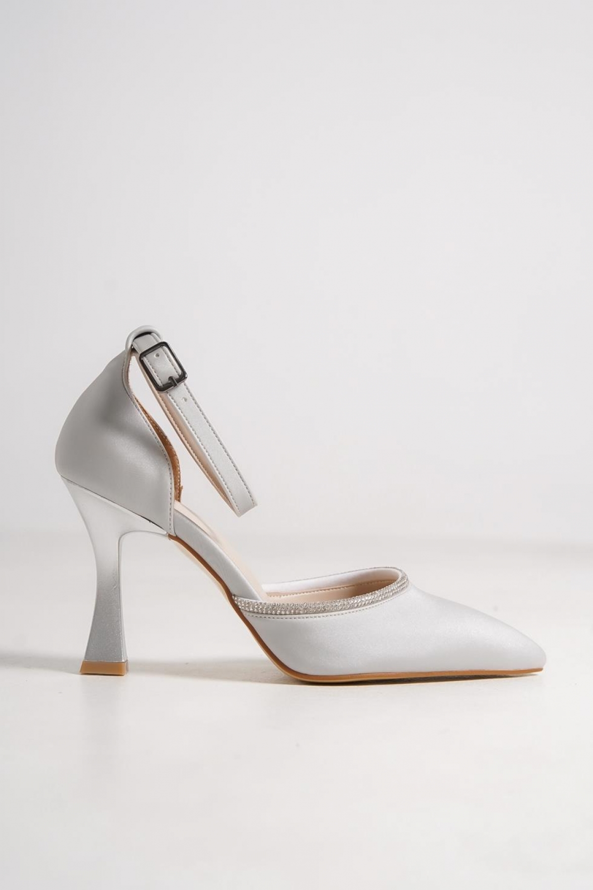 Topez Gümüş Taşlı Stiletto Topuklu Abiye Ayakkabı - Görsel 3
