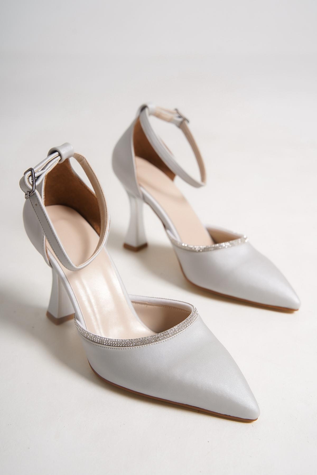 Topez Gümüş Taşlı Stiletto Topuklu Abiye Ayakkabı - Görsel 5