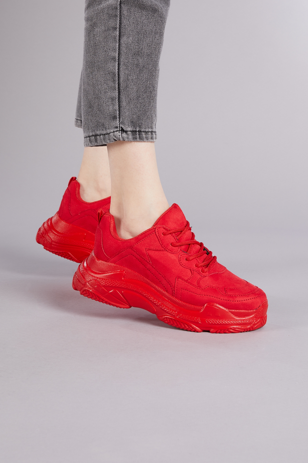 Kadın Kırmızı Süet Spor Ayakkabı Bls-Q - Görsel 3