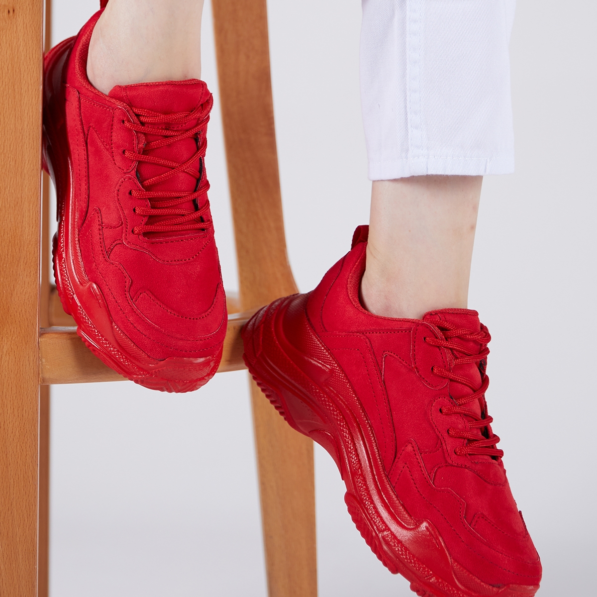 Kadın Kırmızı Süet Spor Ayakkabı Bls-Q - Görsel 5