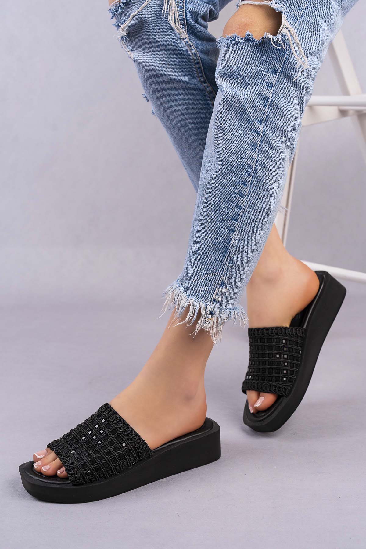 Kadın Garantili Taş Detaylı Günlük Terlik 2022.2040 Siyah - Görsel 4