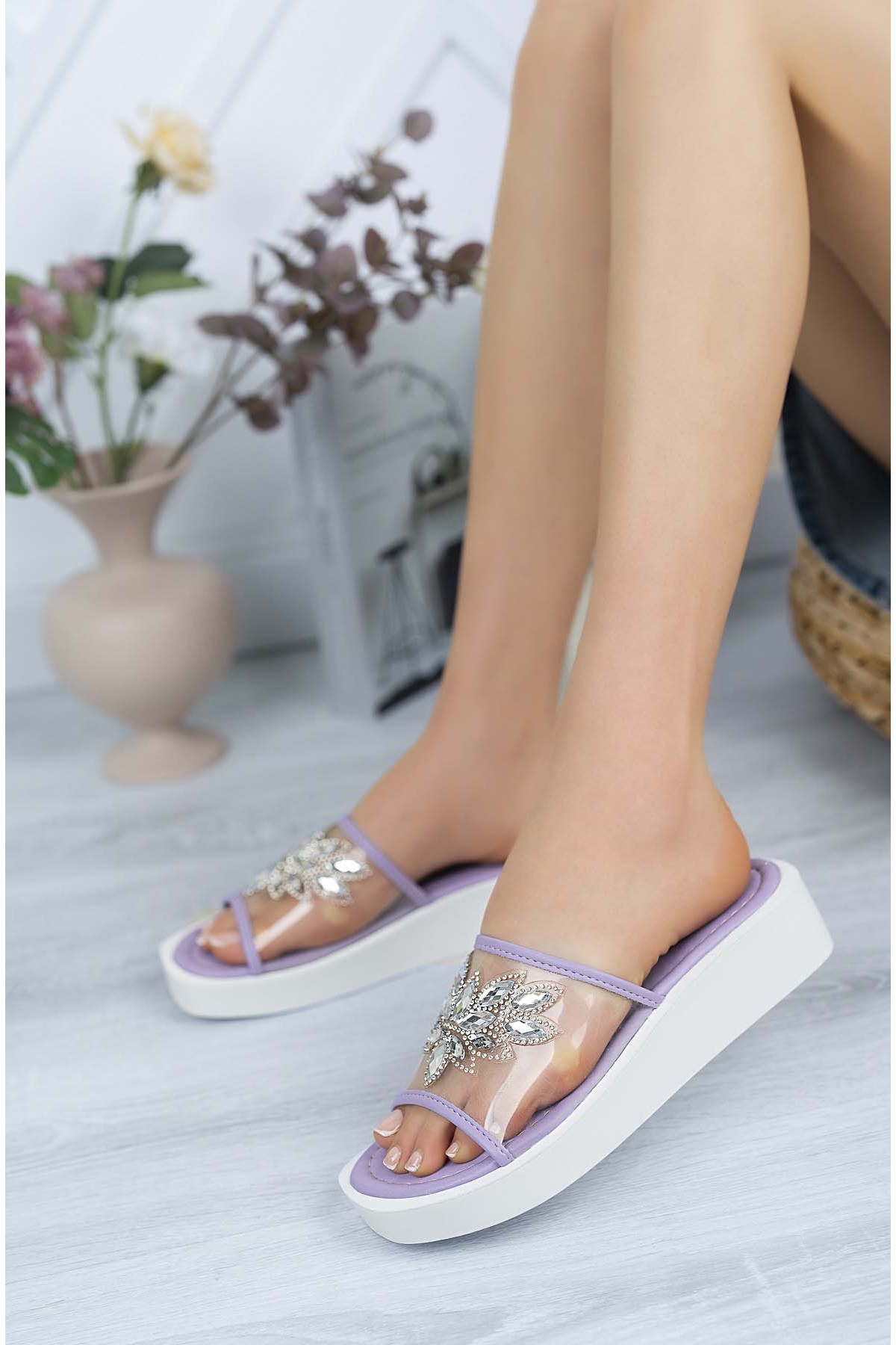Kadın Garantili Taşlı Ortopedik Terlik Ppl.5050 Lila - Görsel 4