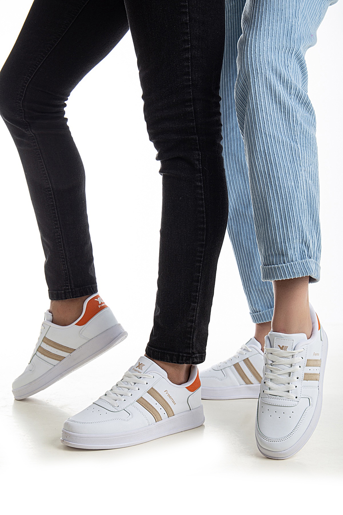 Unisex Garantili Ortopedik İç Tabanlık Hafif Esnek Sağlam Sneaker Spor Ayakkabı Beyaz Oranj - Görsel 3