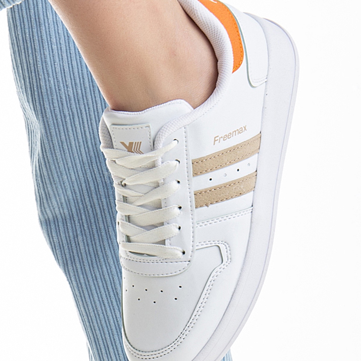 Unisex Garantili Ortopedik İç Tabanlık Hafif Esnek Sağlam Sneaker Spor Ayakkabı Beyaz Oranj - Görsel 9