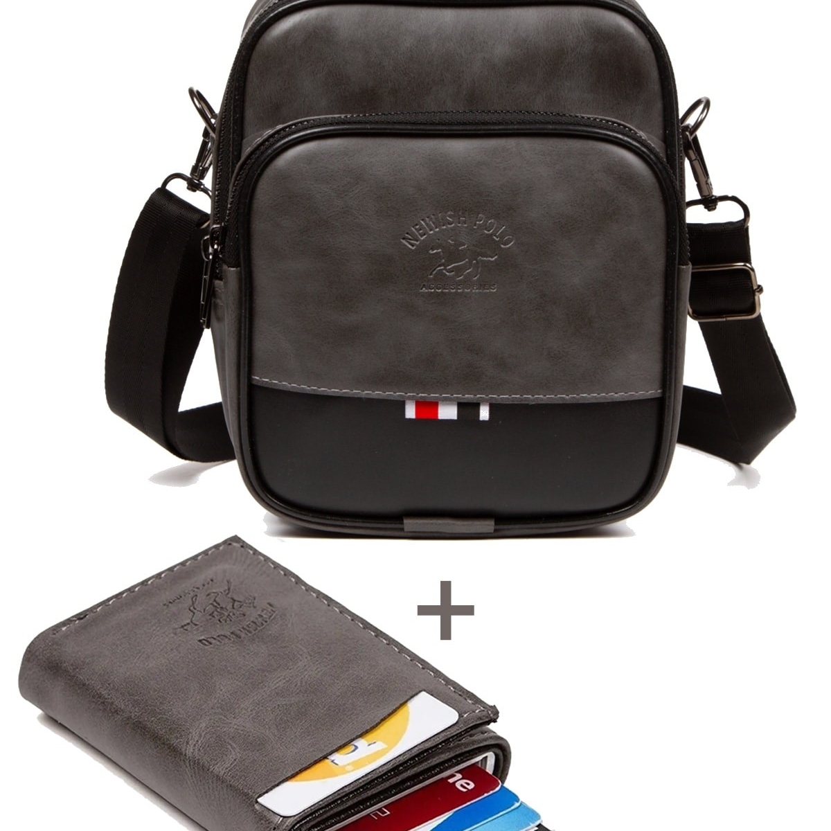 Adelina BagsGri Crazy Deri El Ve Omuz Çanta Ve Mekanizmalı Kartlık Set