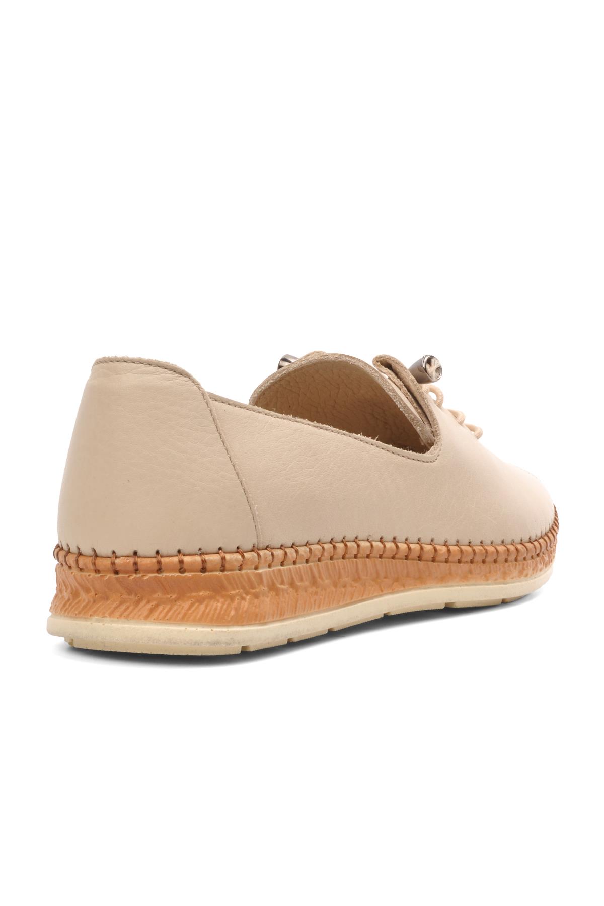 8786 Bej Hakiki Deri Kadın Günlük Ayakkabı - Görsel 5