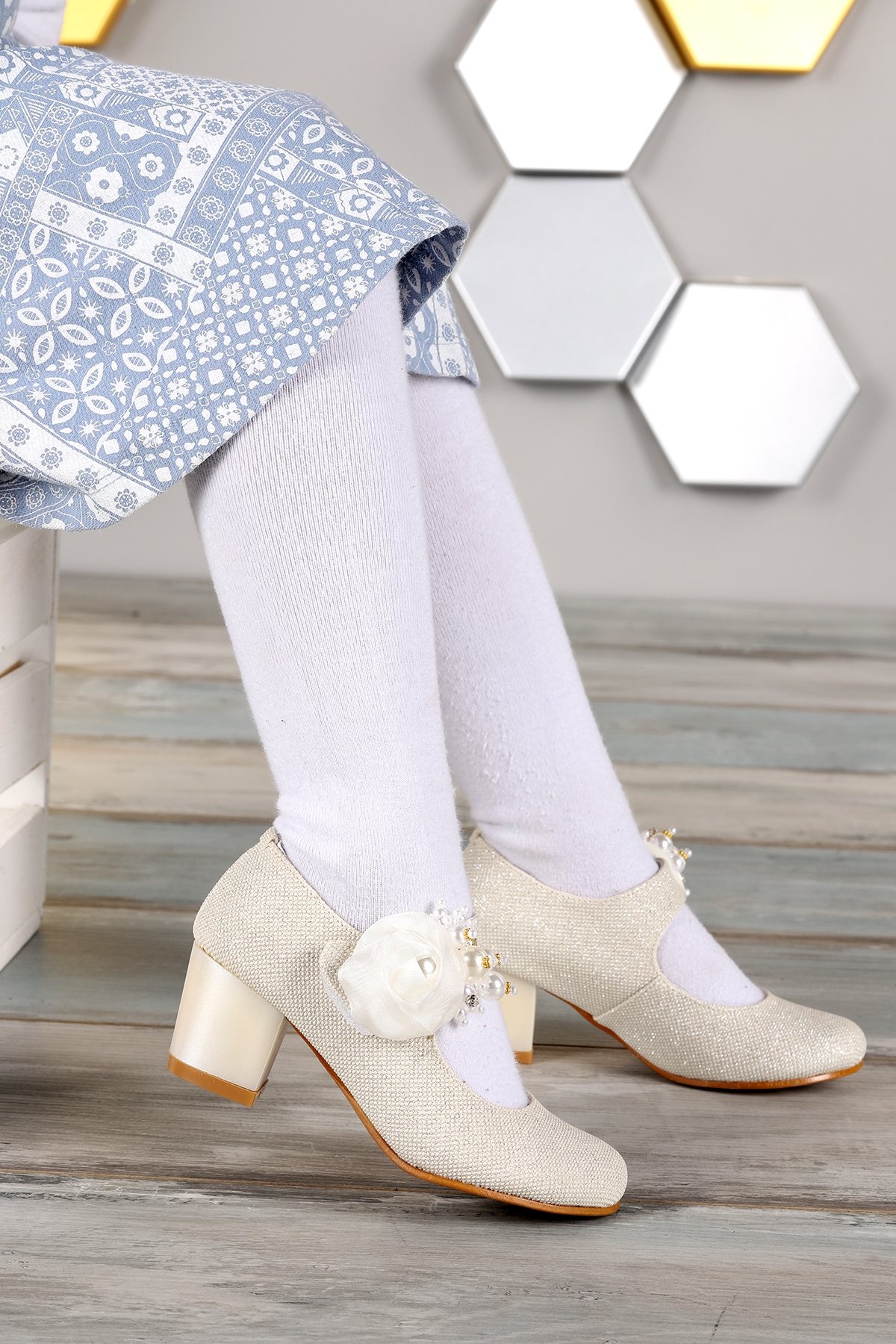 Angelina Günlük Kız Çocuk 4 Cm Topuklu Abiye Ayakkabı Sedef - Görsel 4