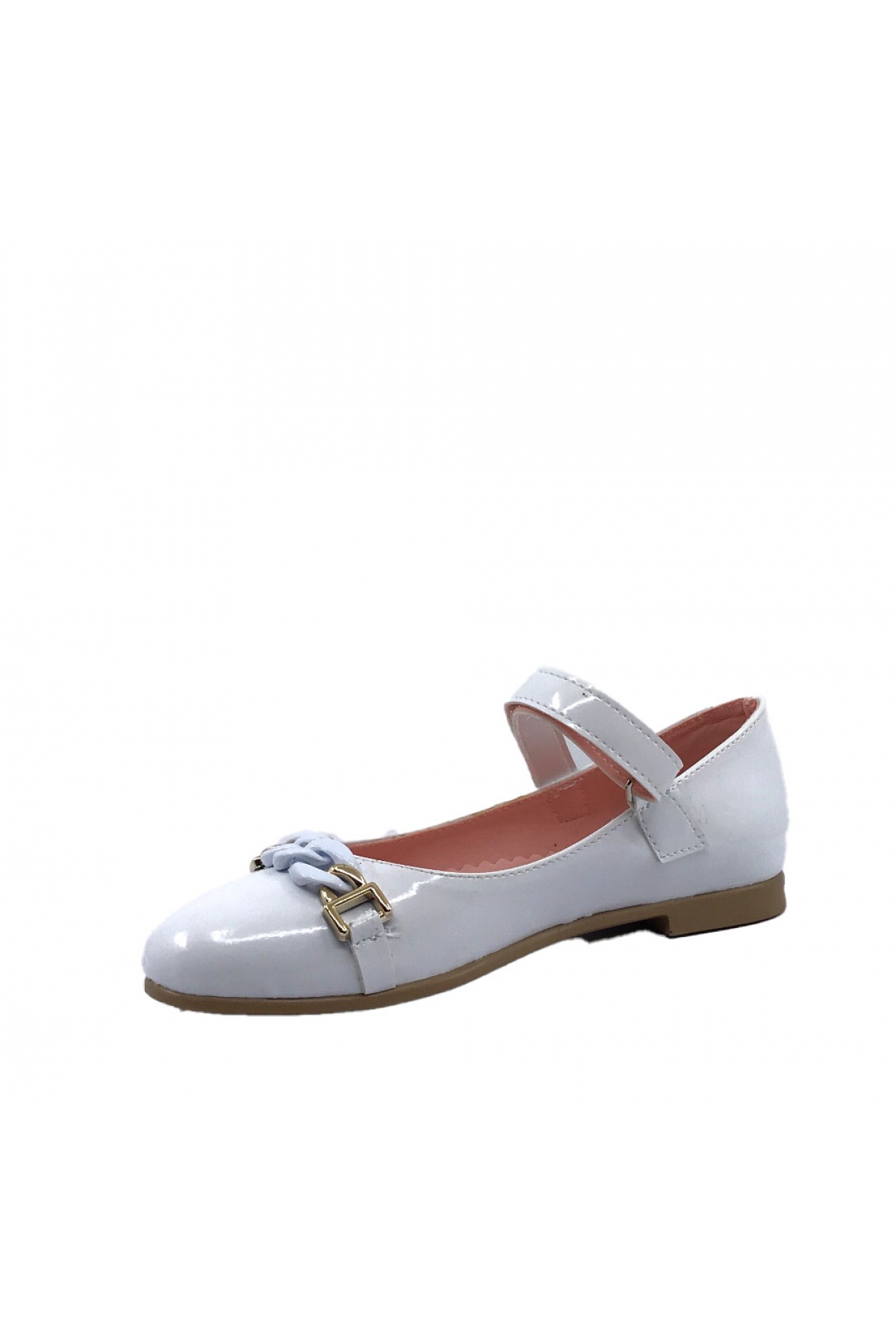 4232 Kız Çocuk Zincir Detaylı Cırtlı Babet Ayakkabı - Görsel 4