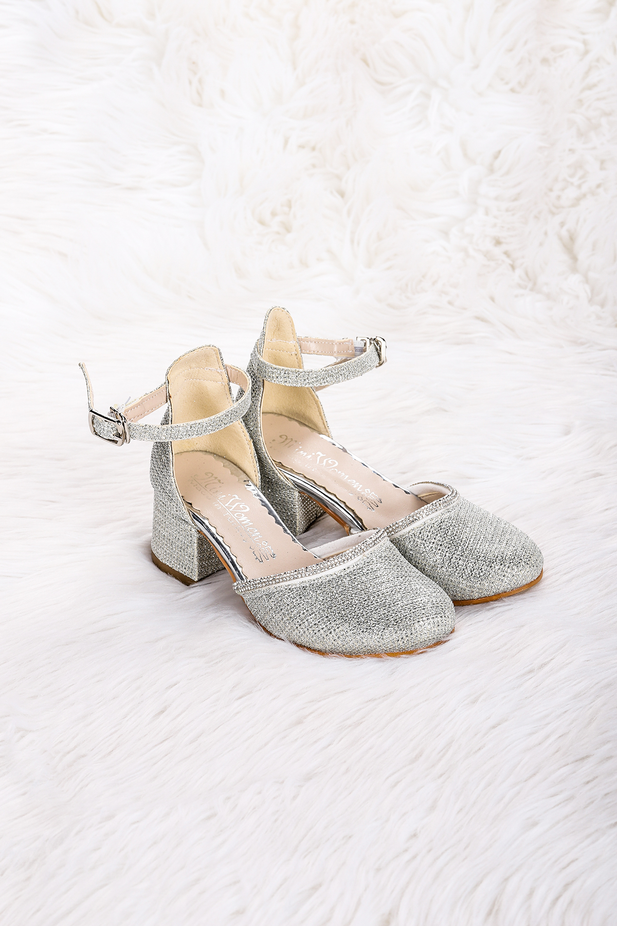 Ressa Taşlı Kız Çocuk 5 Cm Topuklu Sandalet Abiye Ayakkabı Gümüş - Görsel 4