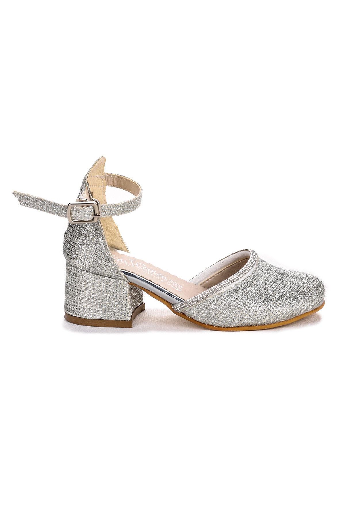 Ressa Taşlı Kız Çocuk 5 Cm Topuklu Sandalet Abiye Ayakkabı Gümüş - Görsel 5