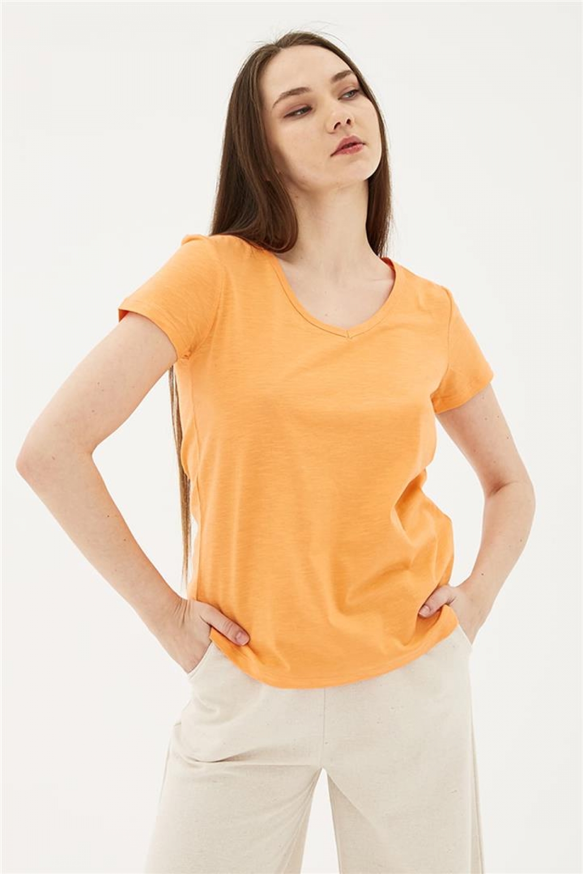 V Yaka T-Shirt Coral / Coral