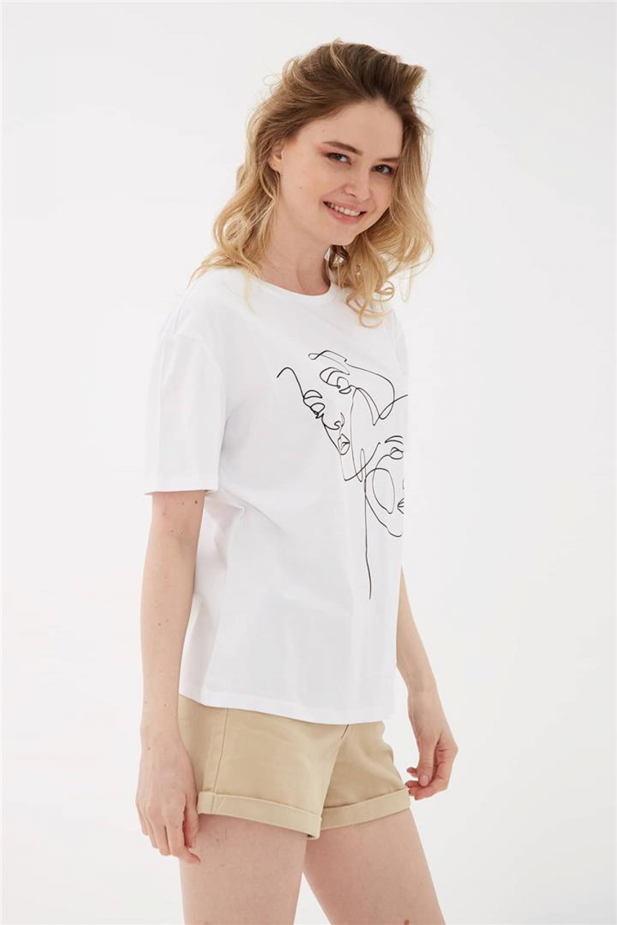 Oversize Baskılı T-Shirt Beyaz / White