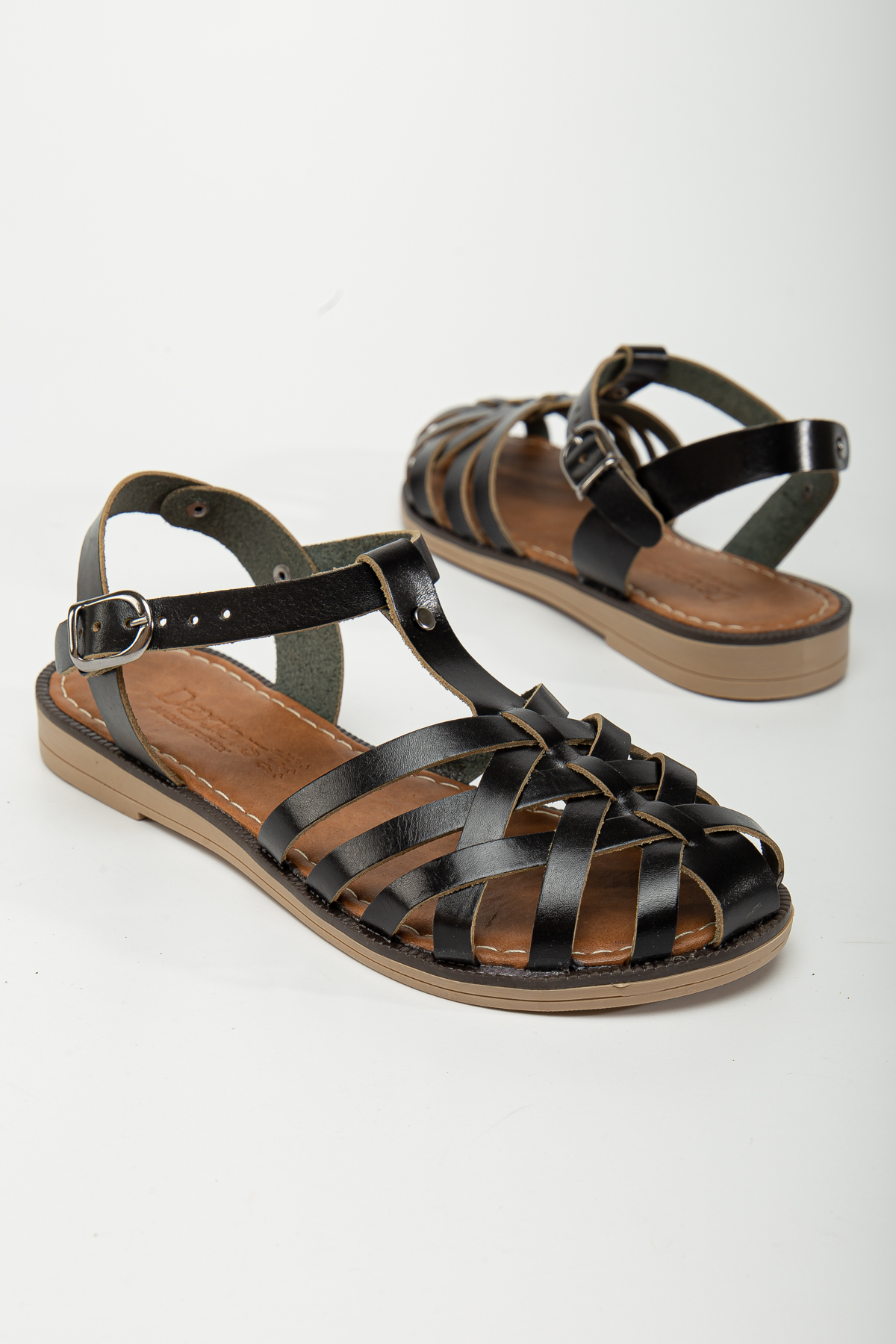 D002 Garantili Kadın Hakiki Deri Sandalet_Siyah - Görsel 6