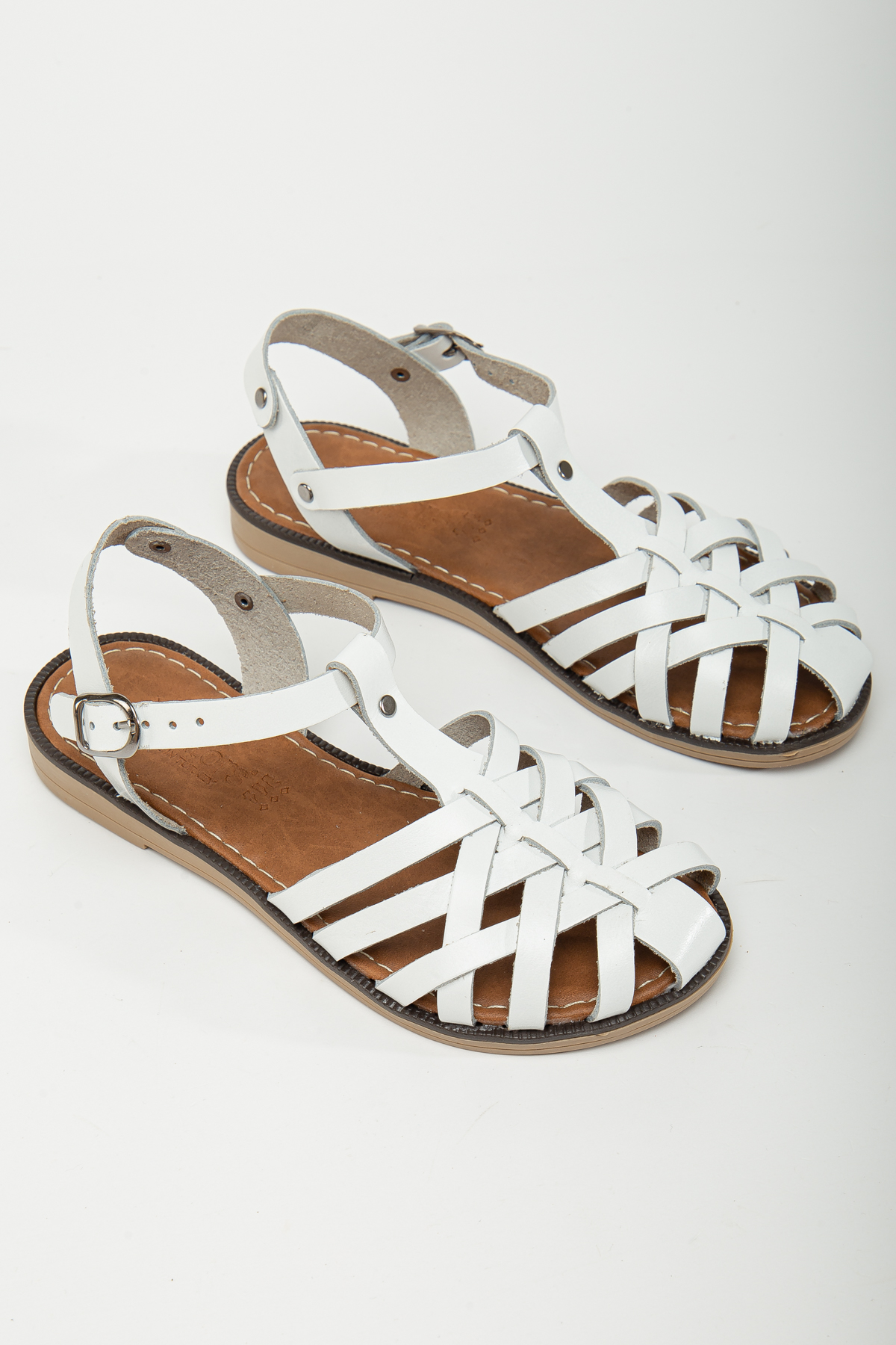 D002 Garantili Kadın Hakiki Deri Sandalet_Beyaz - Görsel 5