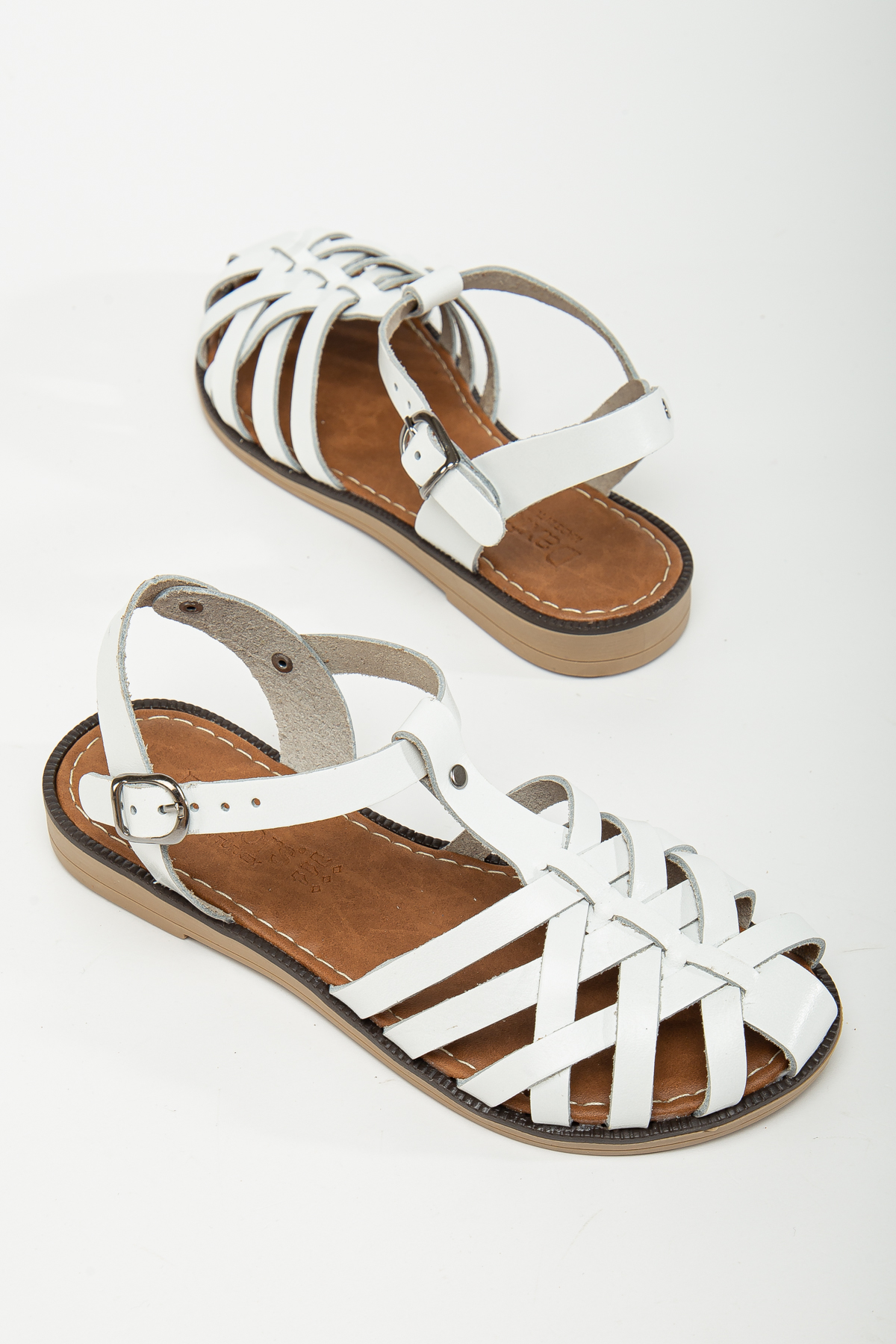 D002 Garantili Kadın Hakiki Deri Sandalet_Beyaz - Görsel 6